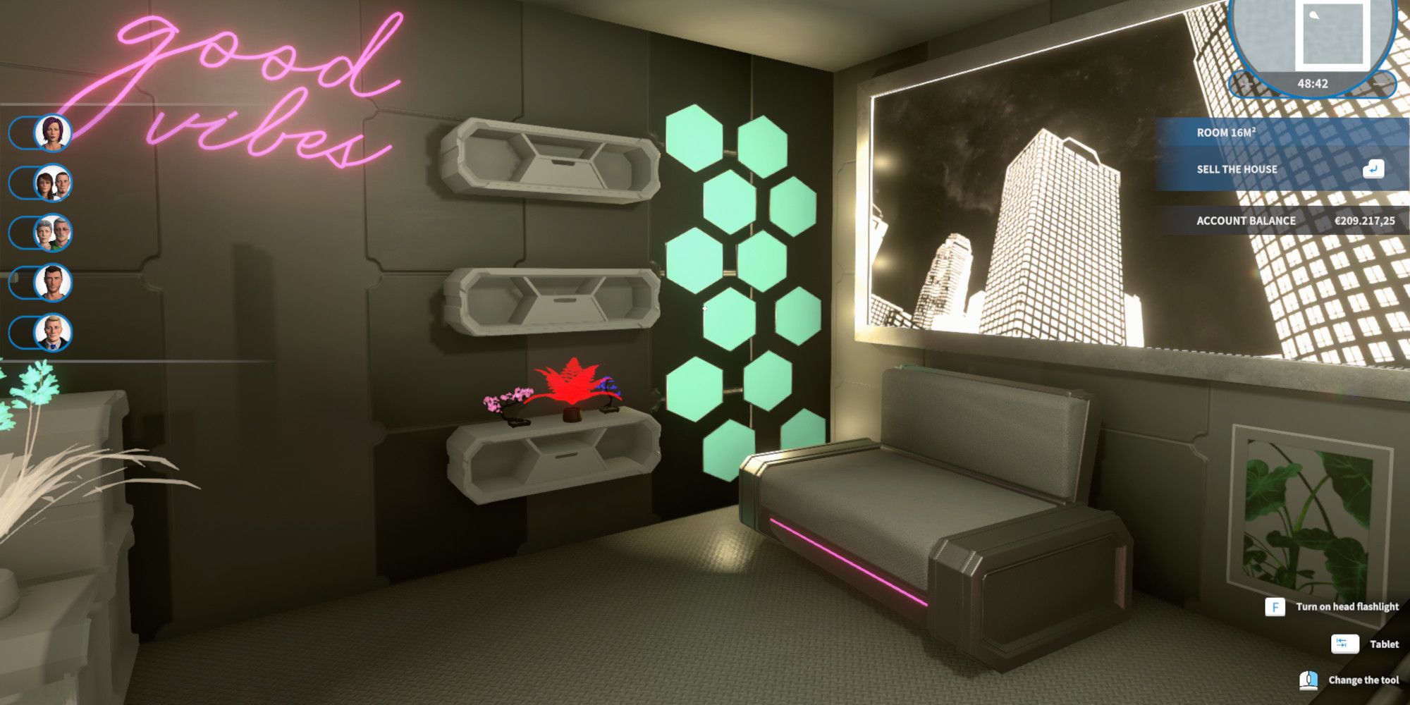 One of the cyberpunk apartments to flip in the Cyberpunk DLC for House Flipper