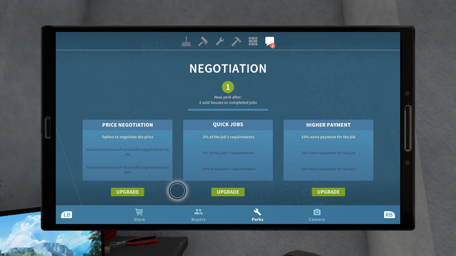 House Flipper Negotiation Perk Tab