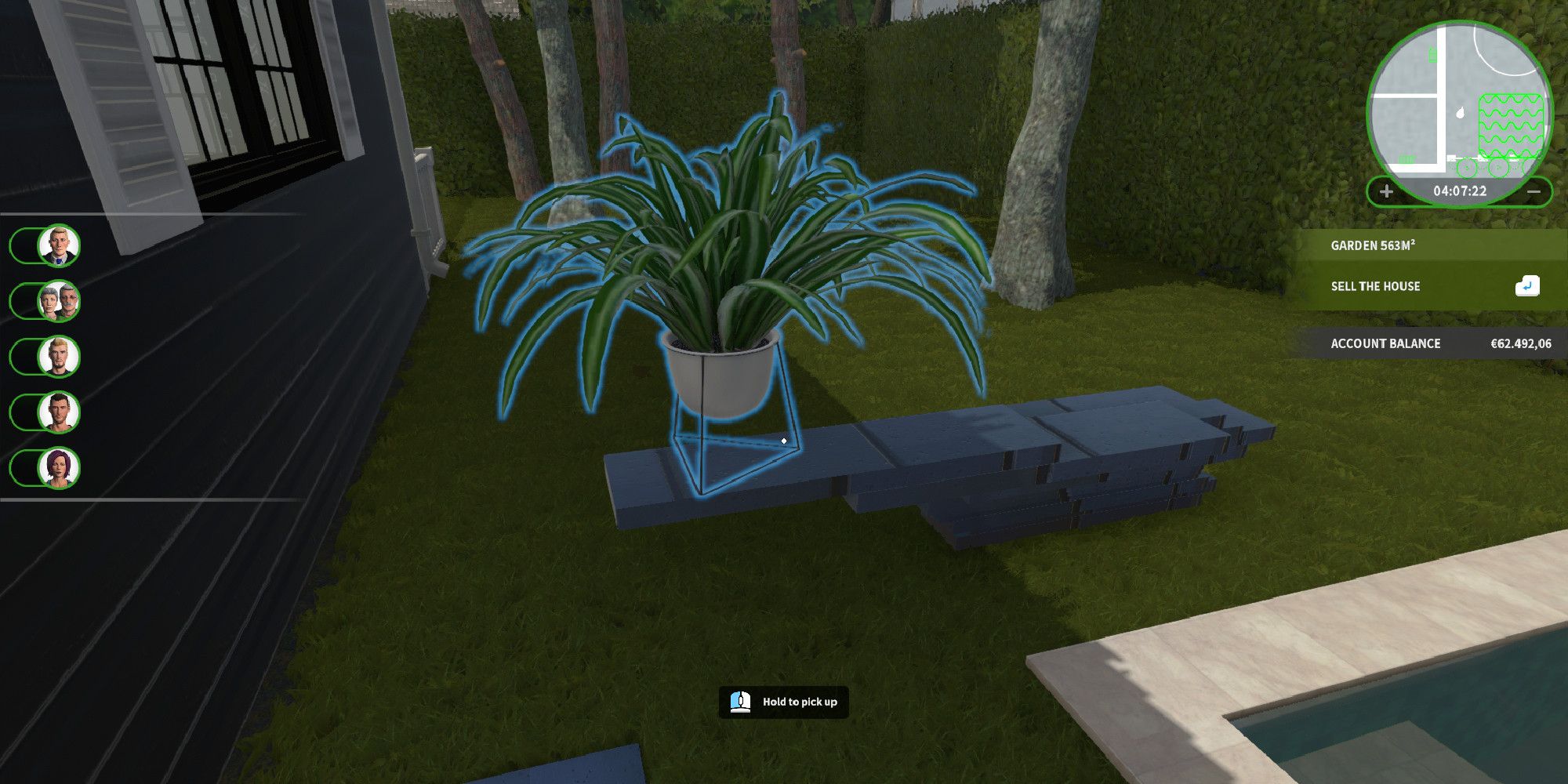 House Flipper Using A Stack Of Paving Stones To Make A Plant Taller