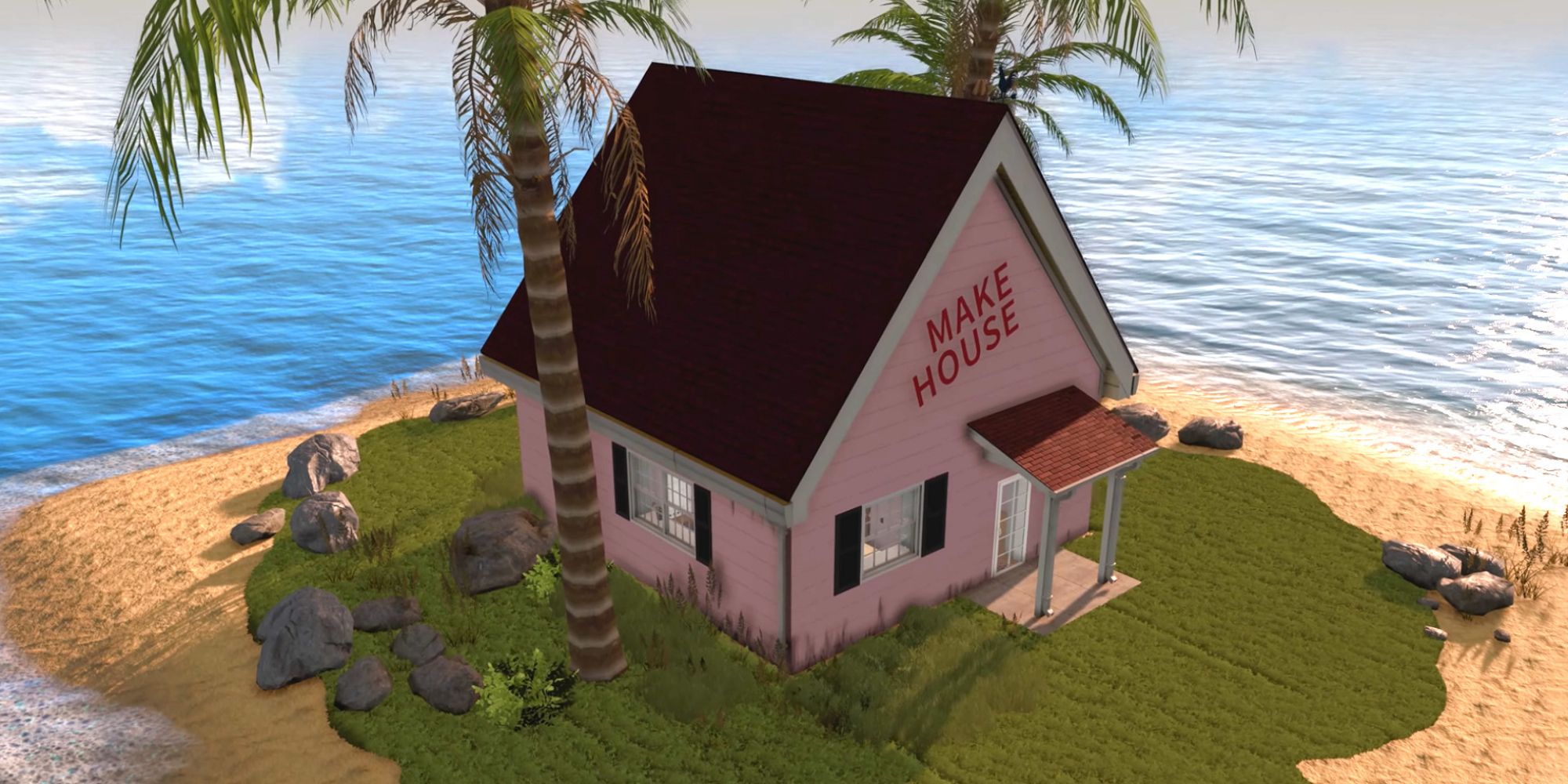 A small, simple house that says "make house" on the front
