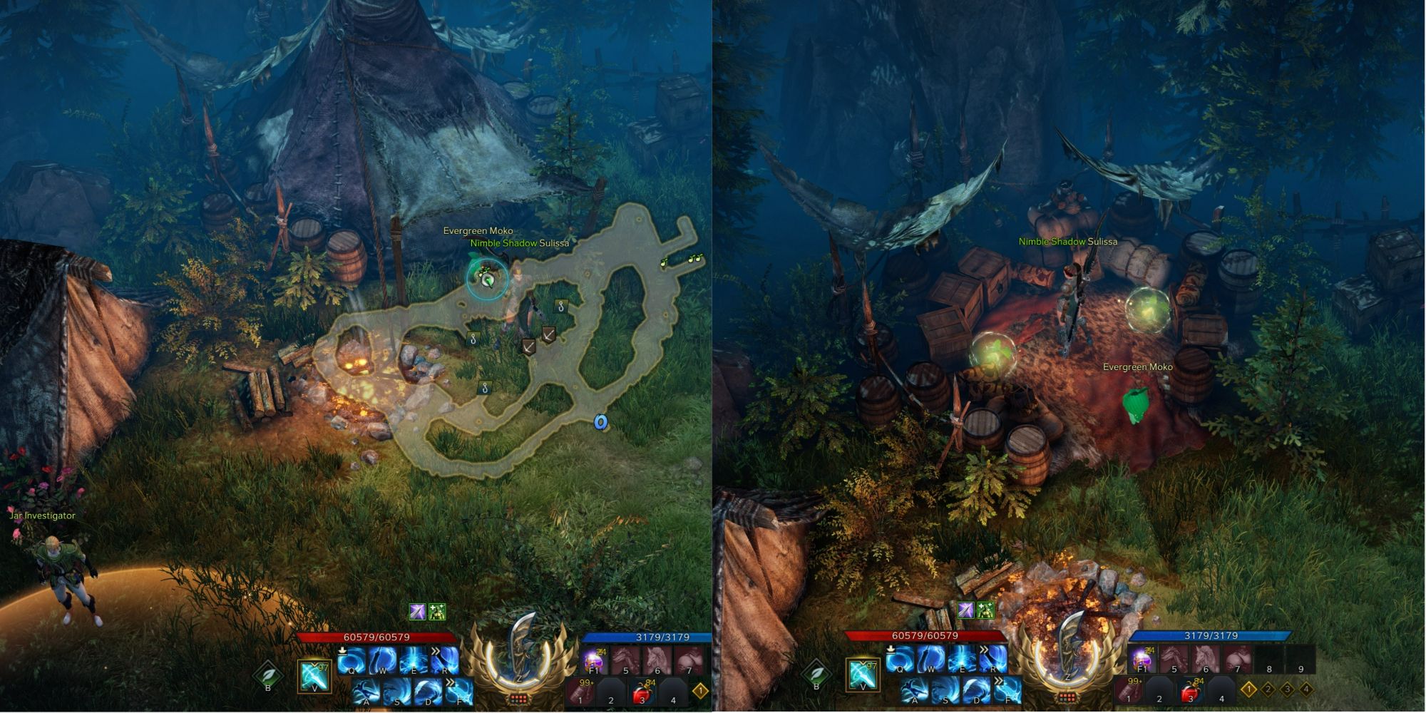 Lost Ark split image of Island of Time mokoko seeds 4 and 5 locations with minimaps open