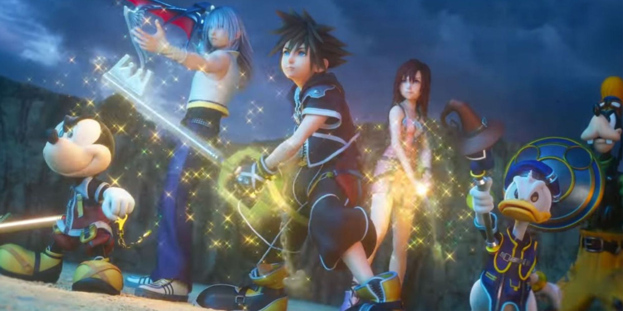 Kingdom Hearts extended cast - Mickey, Riku, Sora, Kairi, Donald and Goofy