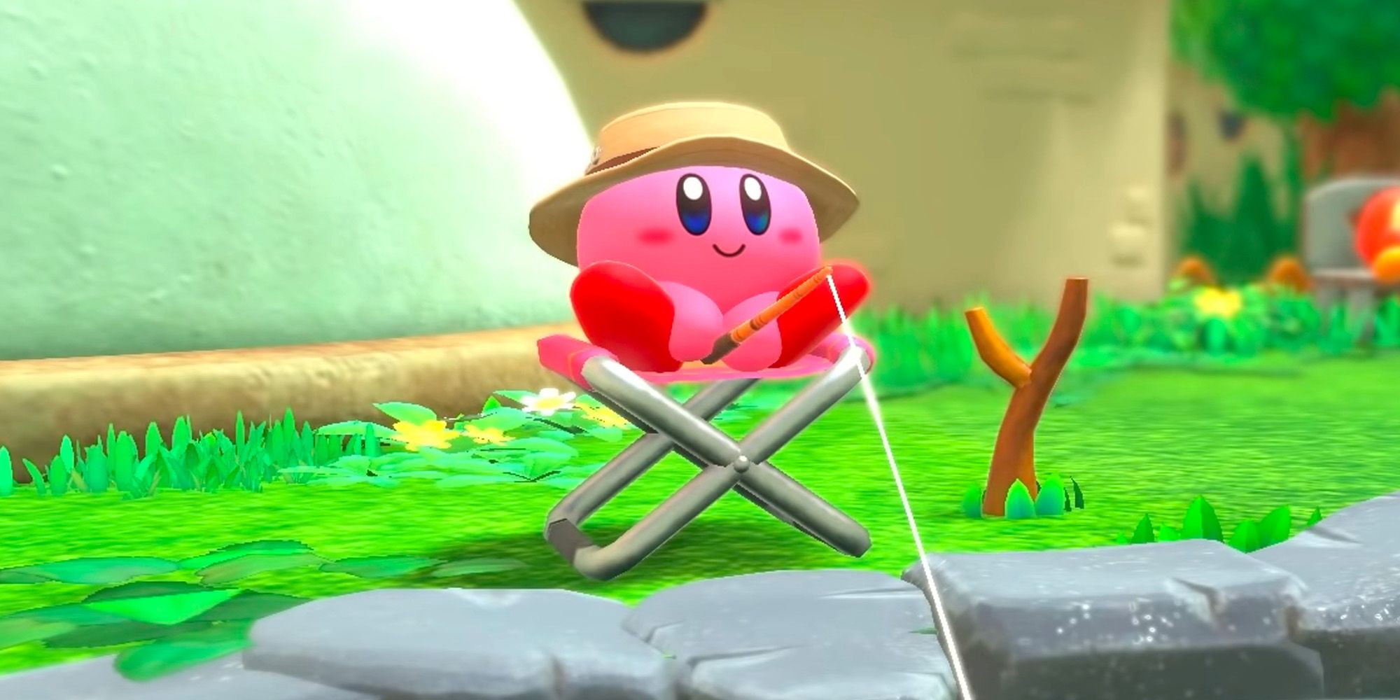 Kirby starting the Flash Fishing Minigame