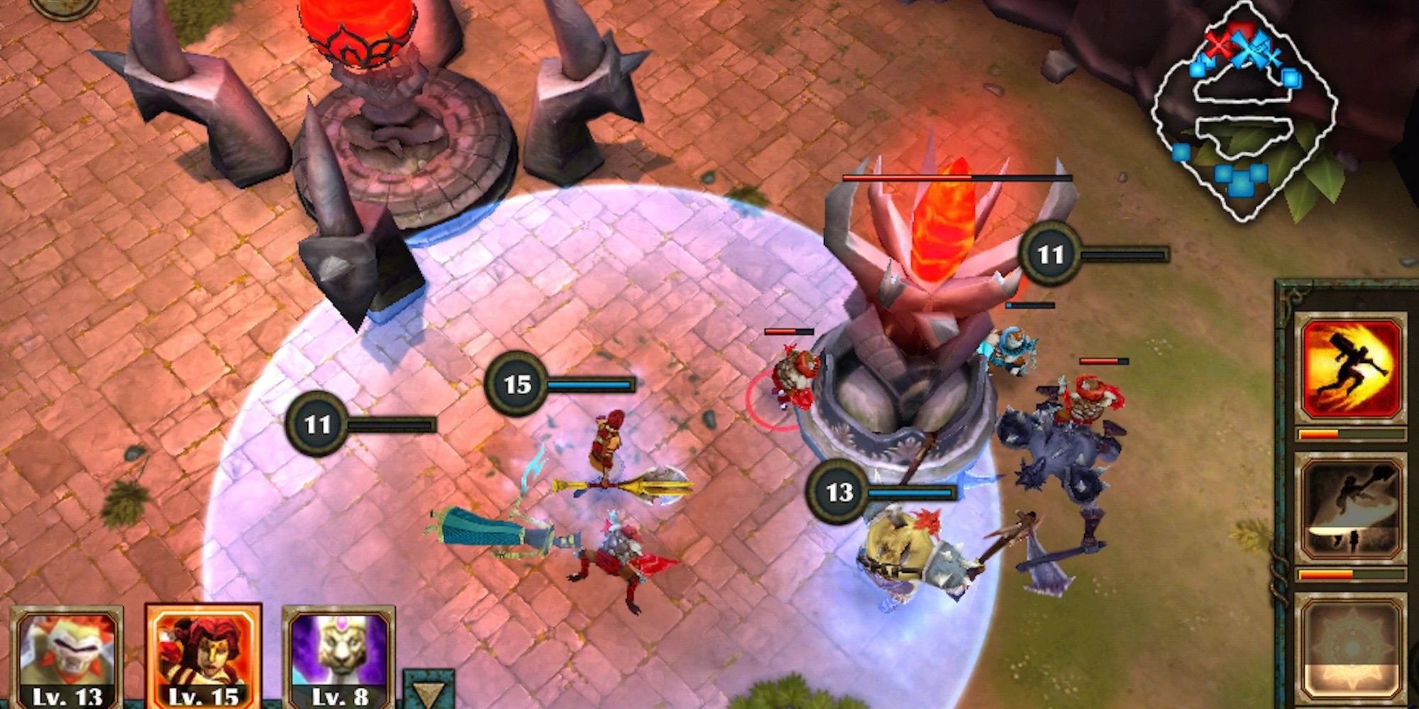 Multiple heroes destroying the enemies' tower (via Legendary Heroes)
