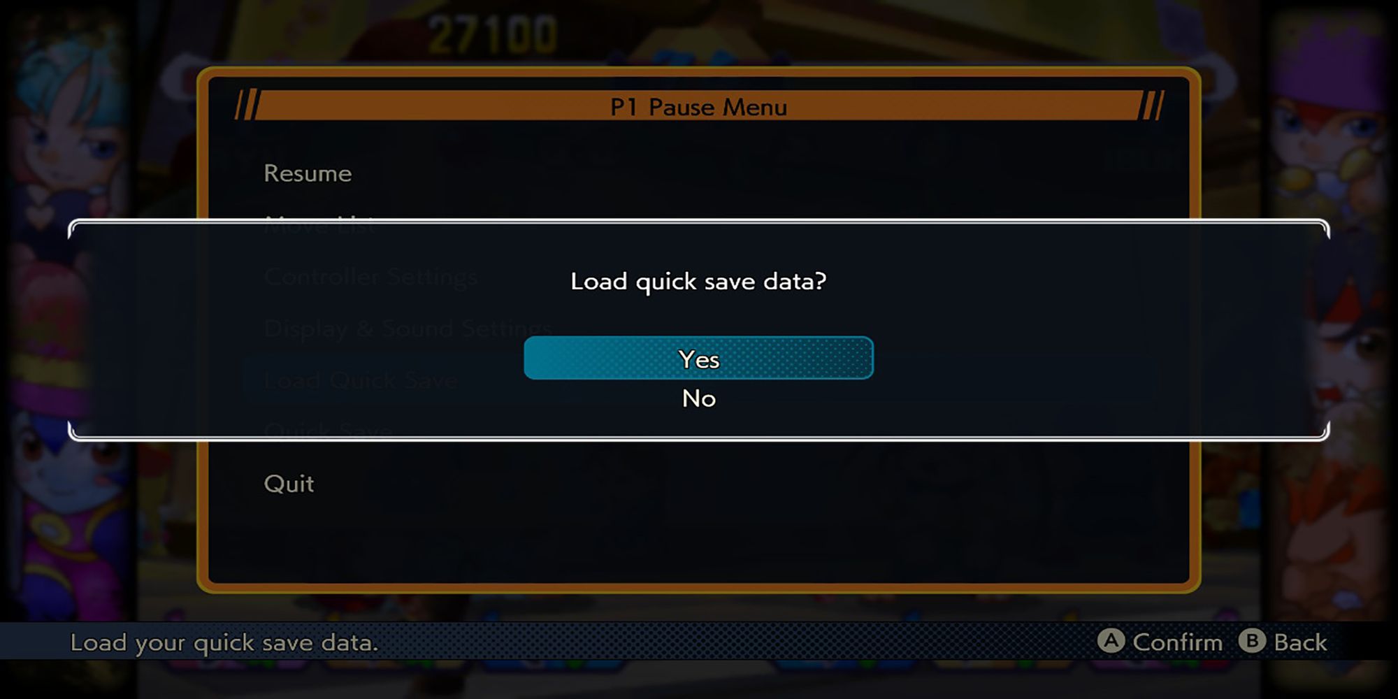 A view of the Load Quick Save feature in Capcom Fighting Collection.