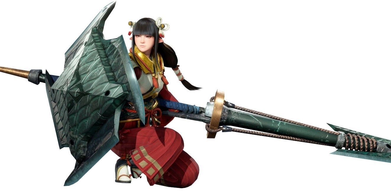 High quality render of Minoto kneeling with her lance