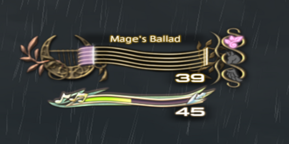 A Screenshot of the FInal Fantasy 14 Bard Guage in action - progressing the Mage's Ballad