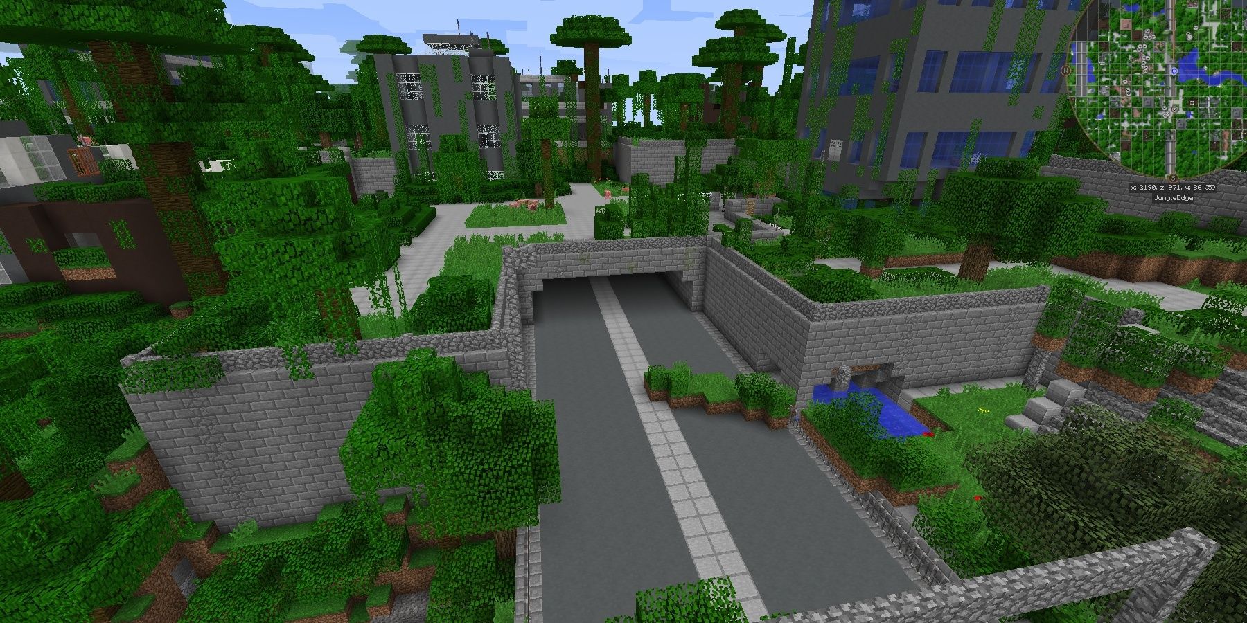 Minecraft Lost Cities Dimension Mod Jungle Biome Overgrown Road Buildings