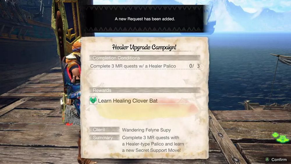 A sidequest to unlock a Secret Support Move in Monster Hunter Rise.