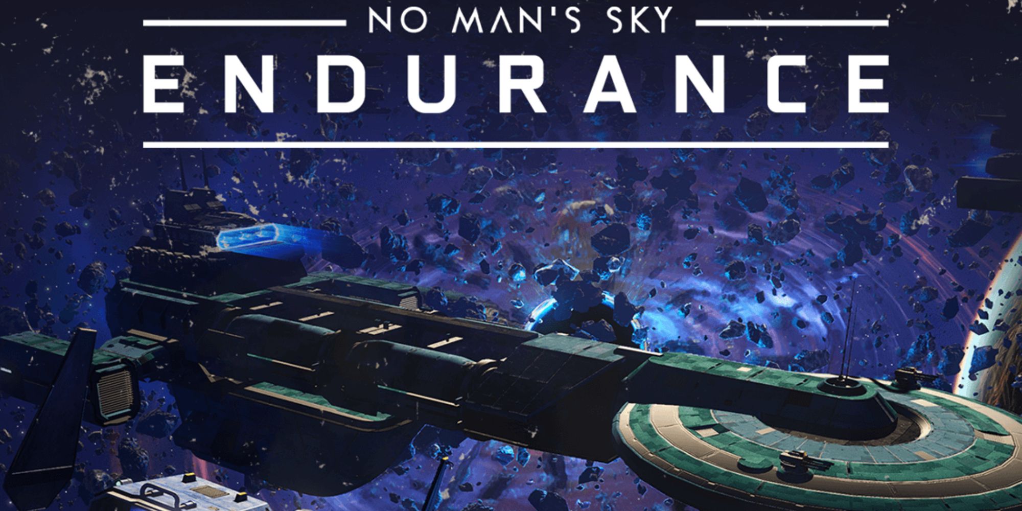 the cover image for the Endurance update for No Man's Sky featuring the name of the update and a large spaceship