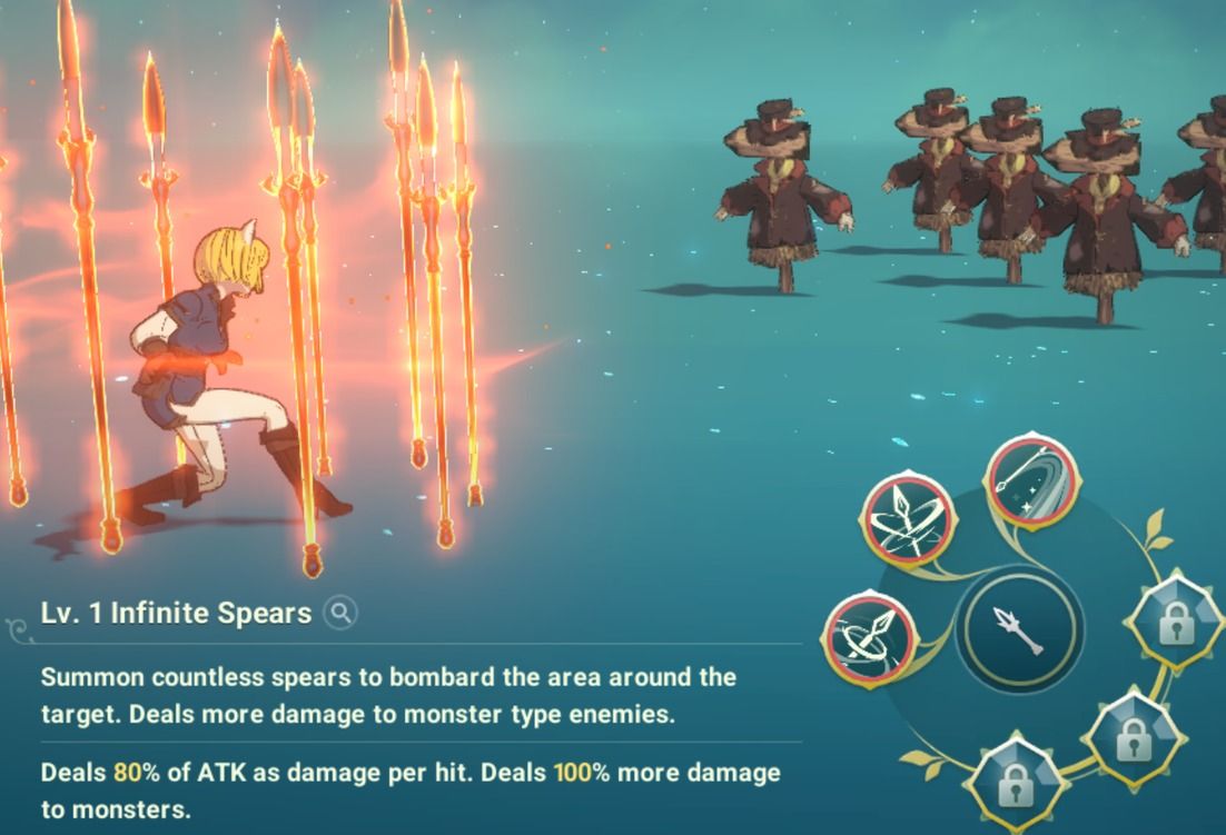 Ni No Kuni Cross Worlds - screenshot of the Witch casting Infinite Spears