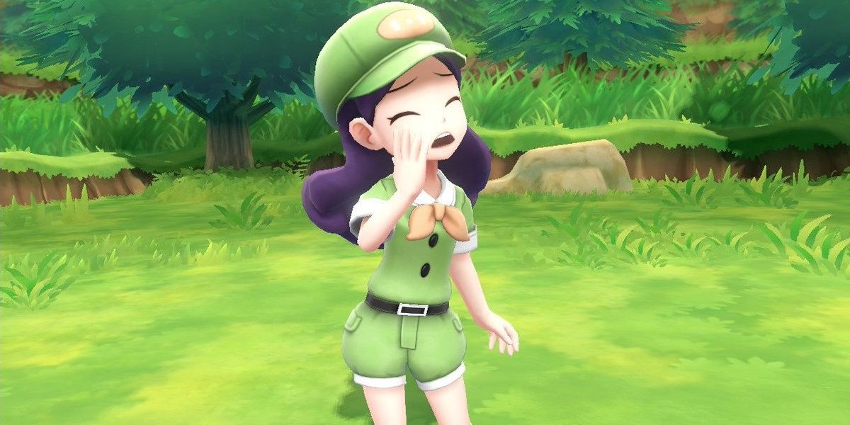 A Picnicker from Pokemon crying in a forest