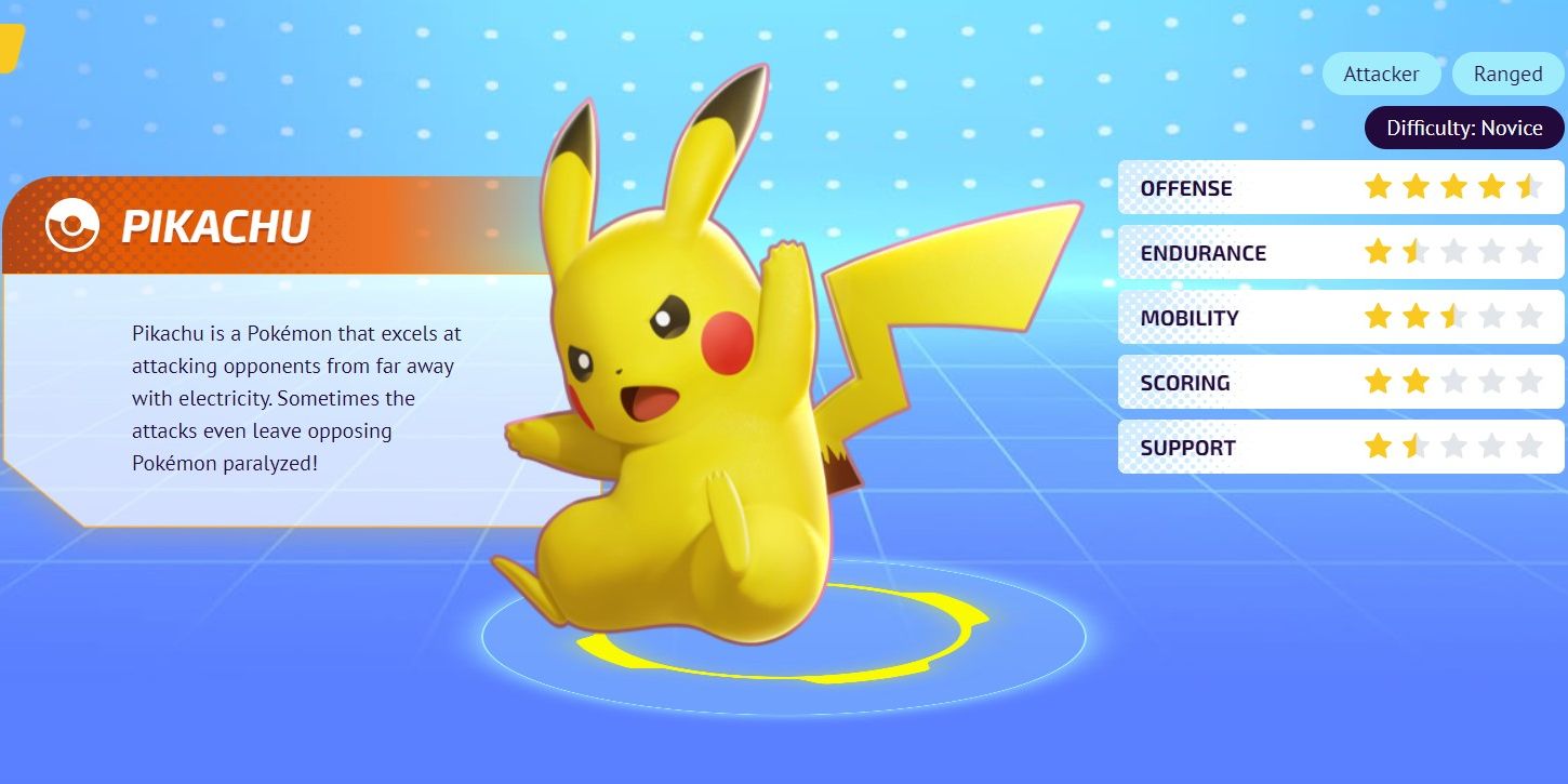 Pikachu with an angry expression in its info screen.