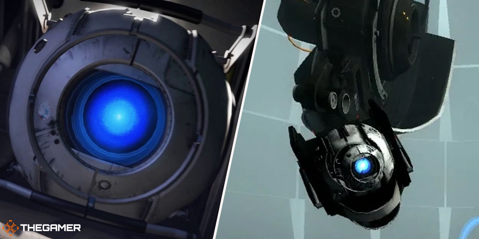 Portal 2 - Wheatley as a core (left), in GLaDOS' body (right)
