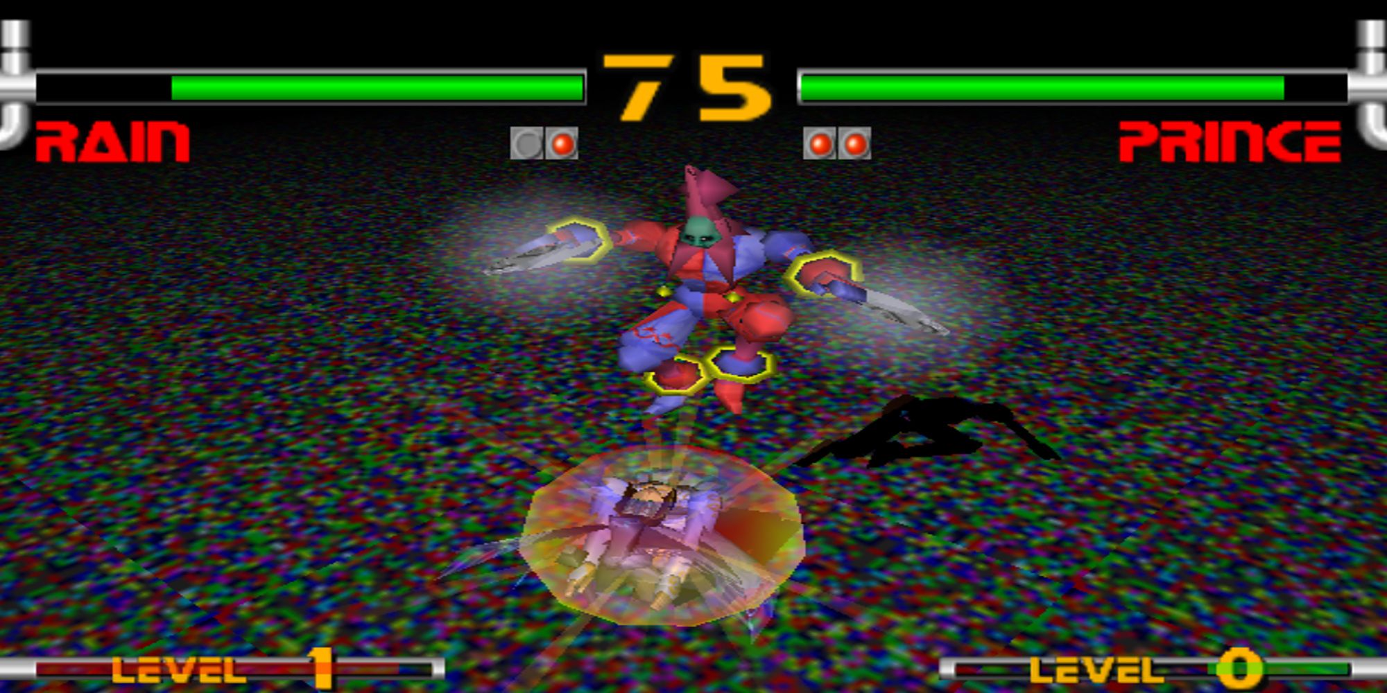 Prince traps Rain inside a circus ball and tramples on her during a battle in Plasma Sword.