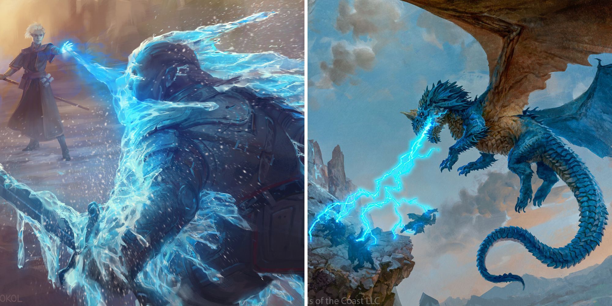 Frozen fighter against blue dragon killing party with lightning