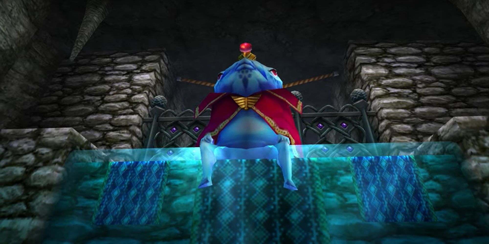 Ocarina of Time's King Zora Sitting on a Waterfall