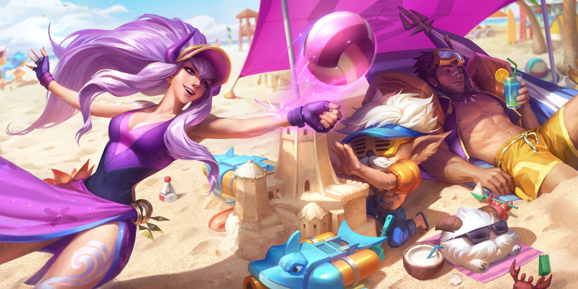 League of Legends characters relaxing on a beach