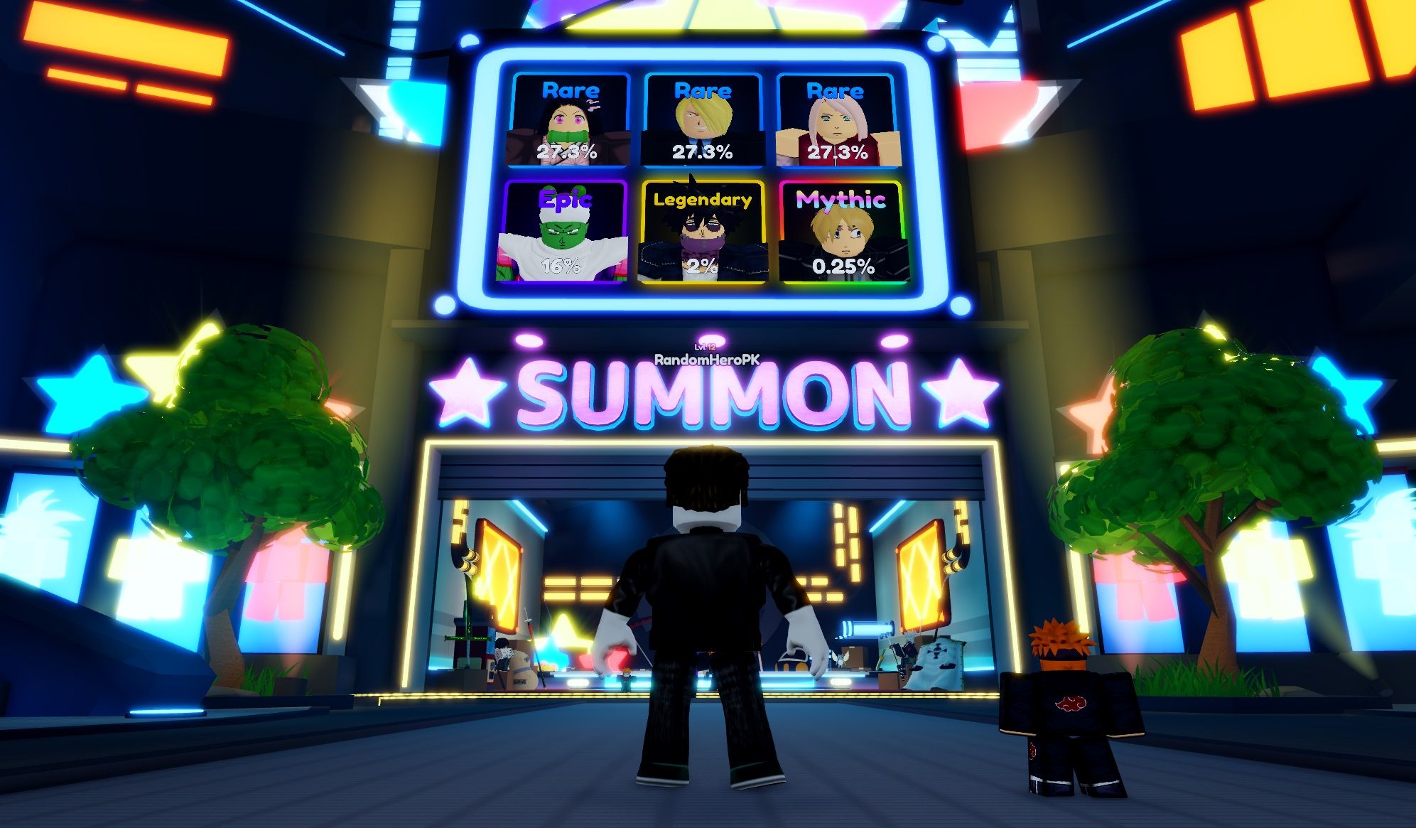 A Blocky Character Stands In Front Of A Huge Sign Saying SUMMON