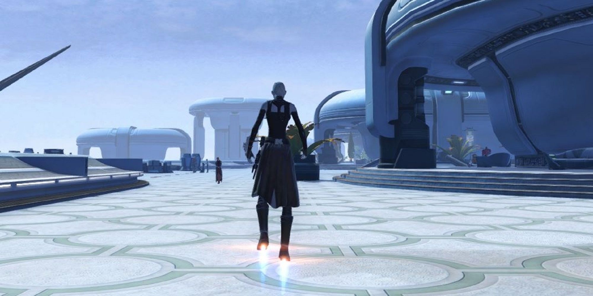 A character in SWTOR using the rocket boost ability