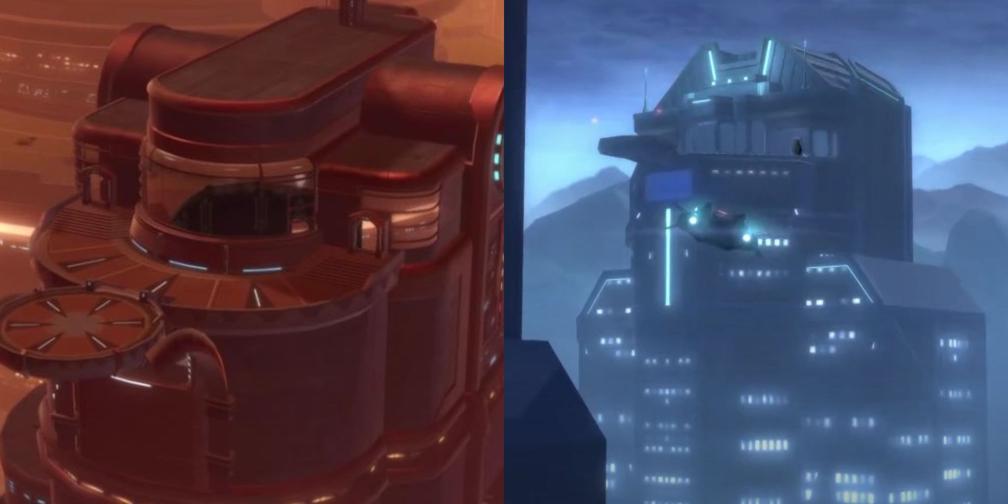 SWTOR's Coruscant and Kaas City Apartments, seen from their exteriors