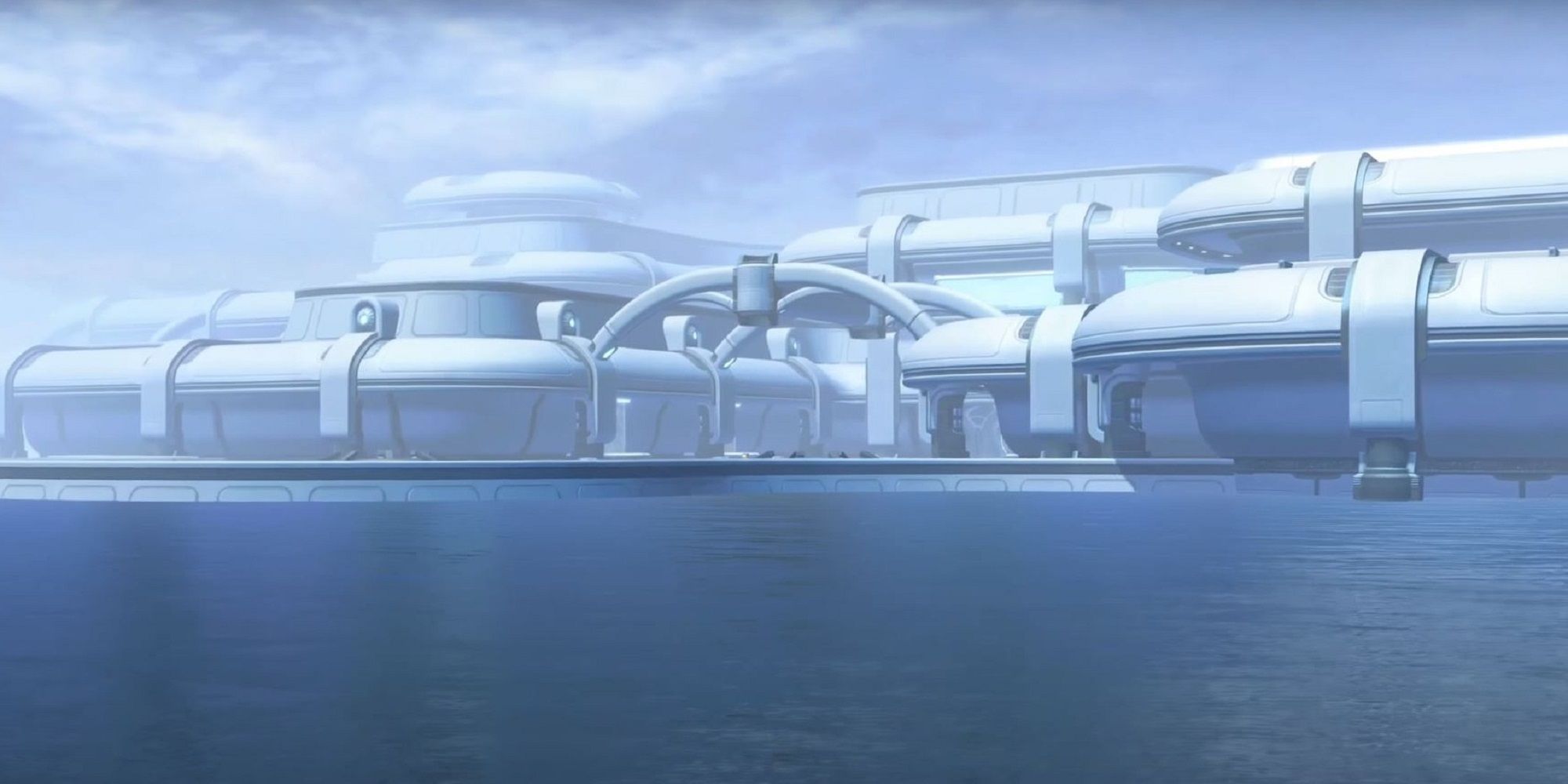 SWTOR's Manaan Retreat, with a large body of water in front