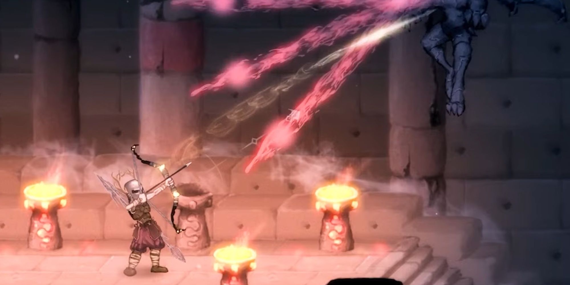 Player firing a bow and arrow at a flying monster in Salt and Sacrifice