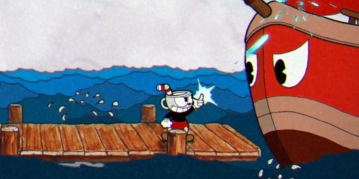 Cuphead shooting boss