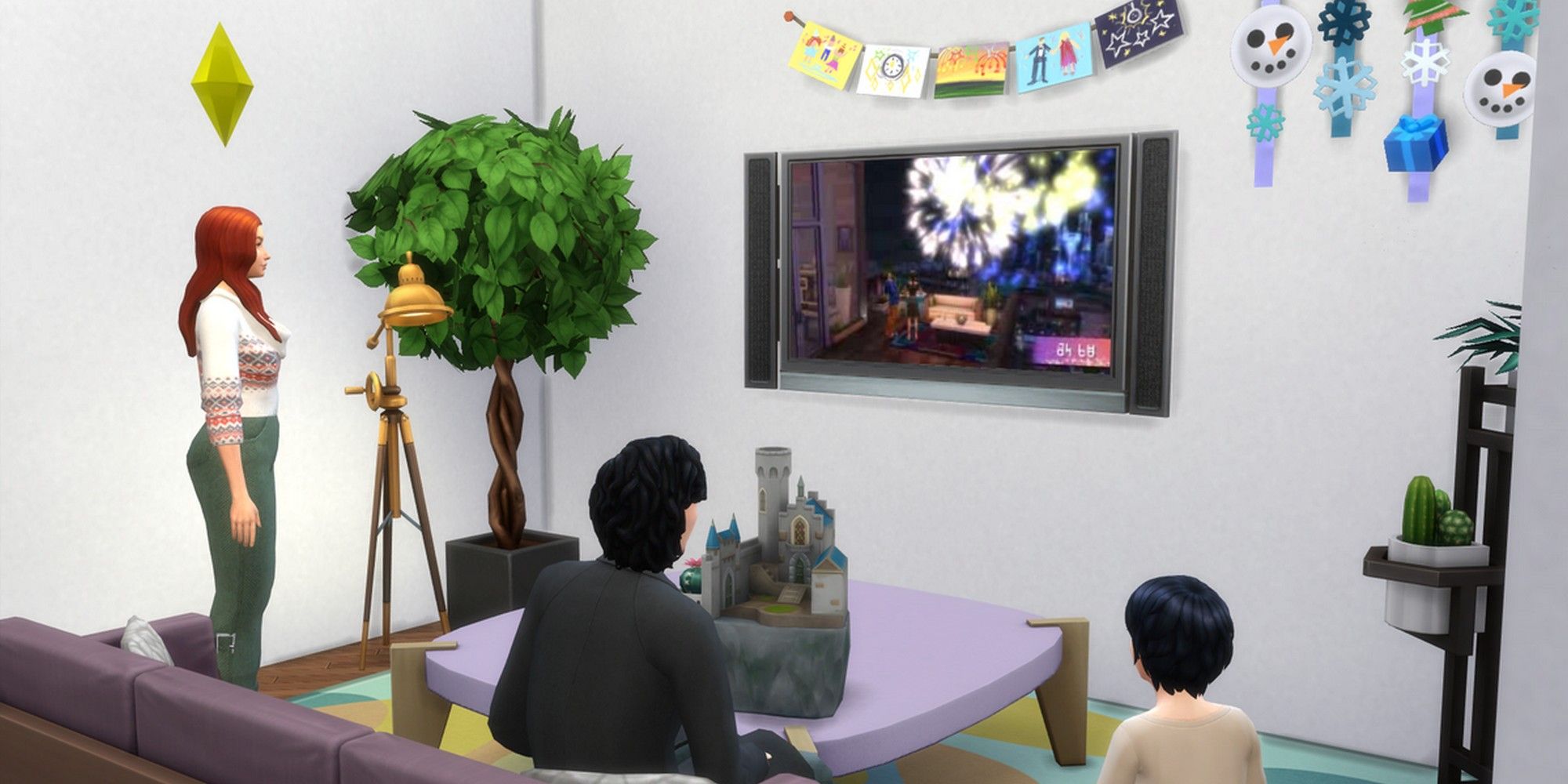 Sims 4 New Years Eve Countdown TV Television Living Room Family Celebration