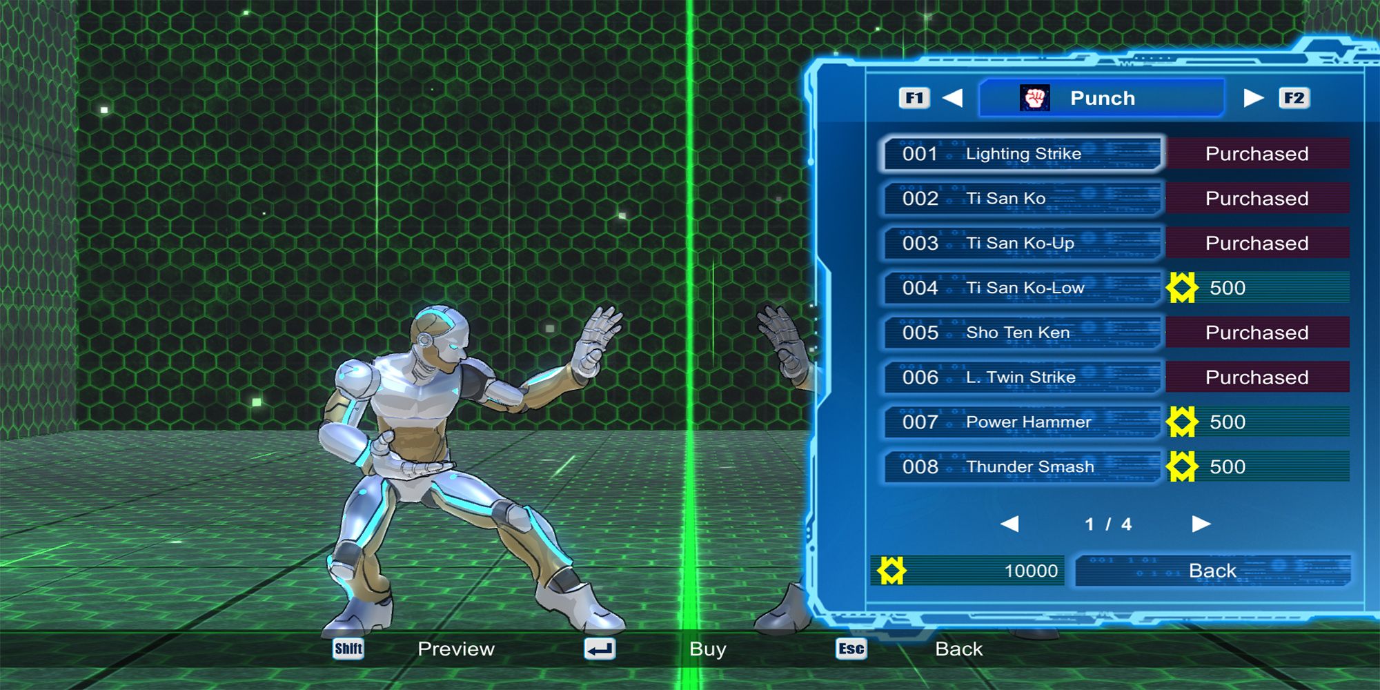 A variety of punch attacks are some of the skills one can purchase in Fight Of Steel's Skill Shop.