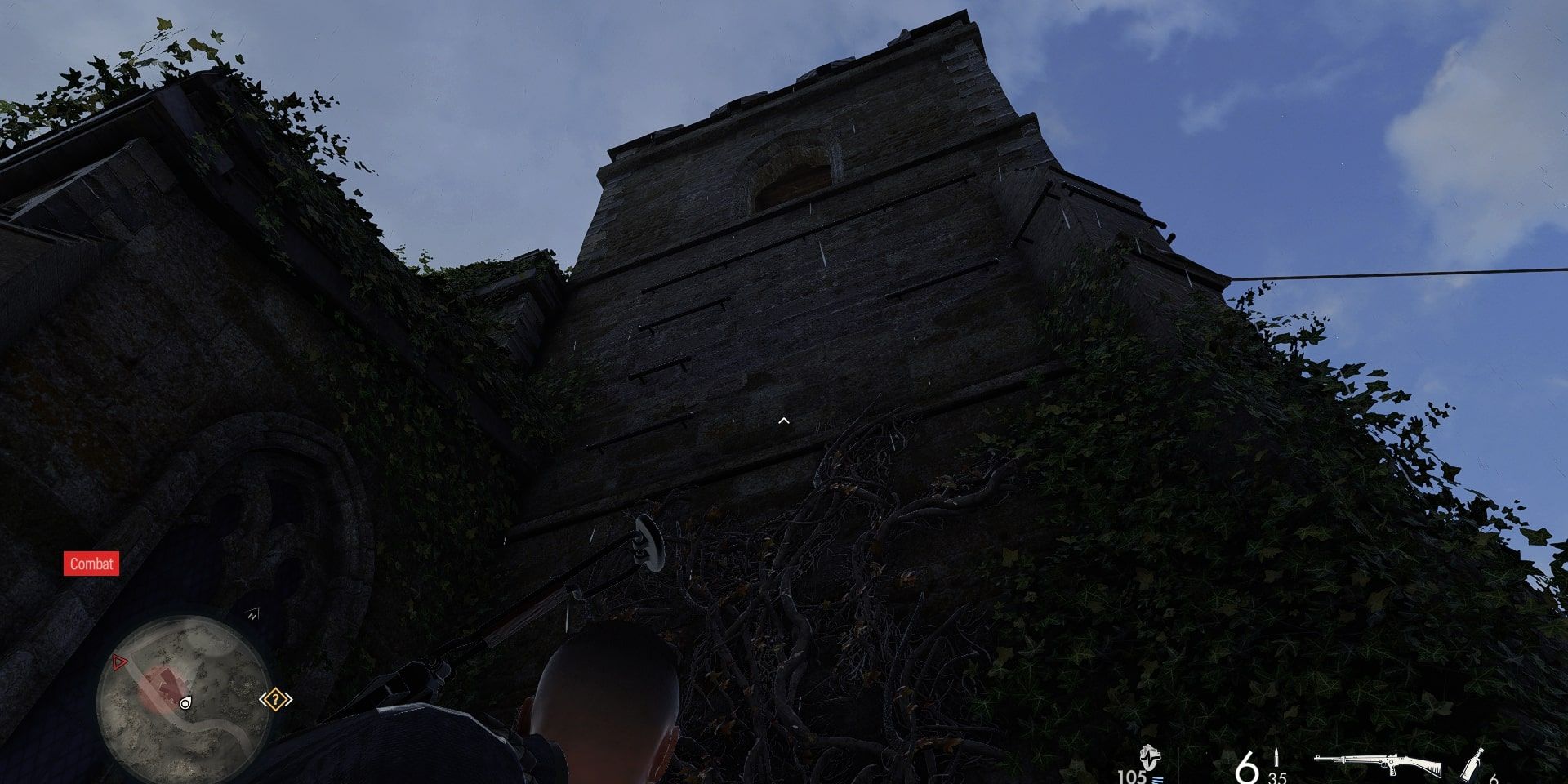Sniper Elite 5 Festung Guernsey hidden area showing the climb up to the church tower