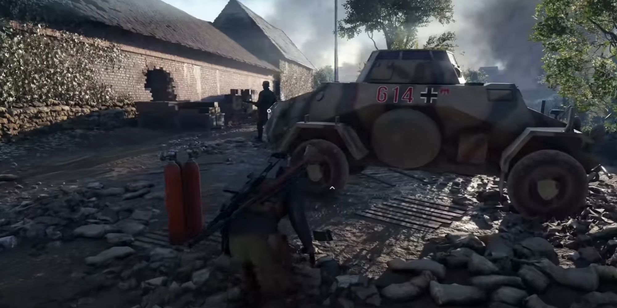 Sniper Elite 5 Tank Next To Red Containers