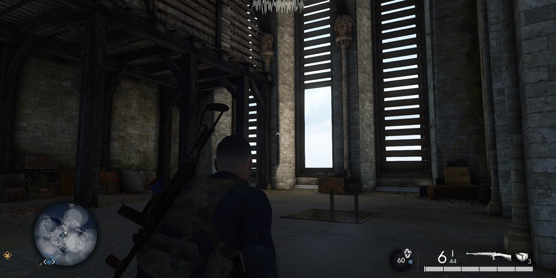 Sniper Elite 5 Top of the monastery showing the bell tower