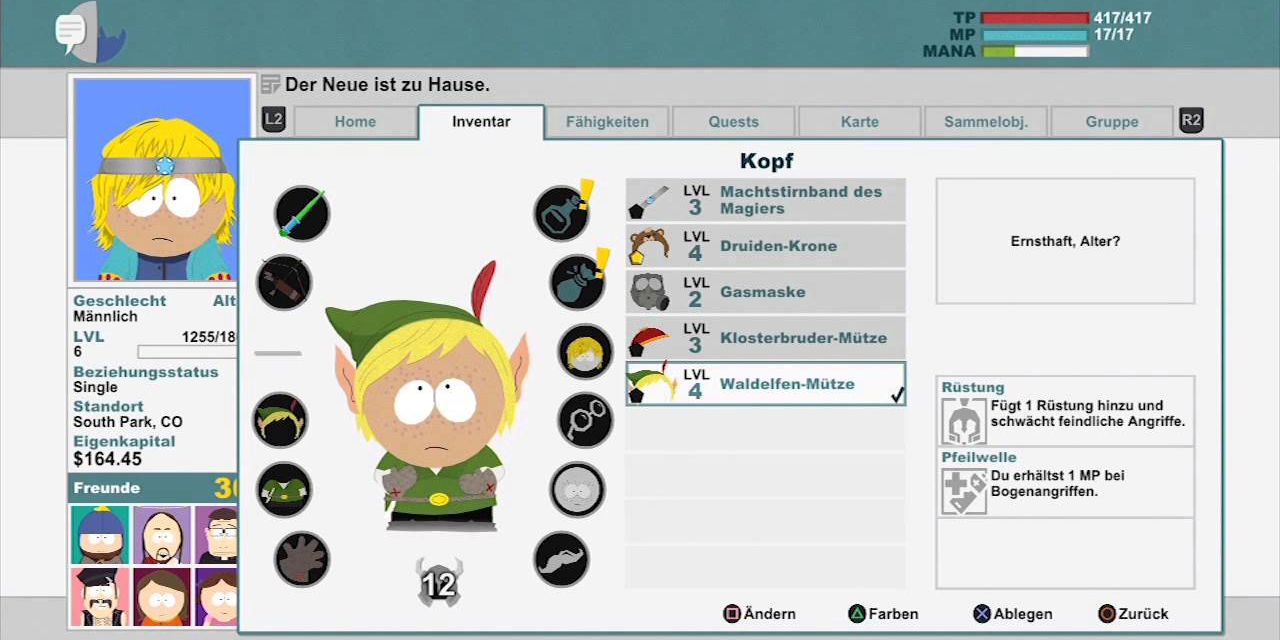South Park The Stick of Truth costume change resembling Link from Legend of Zelda