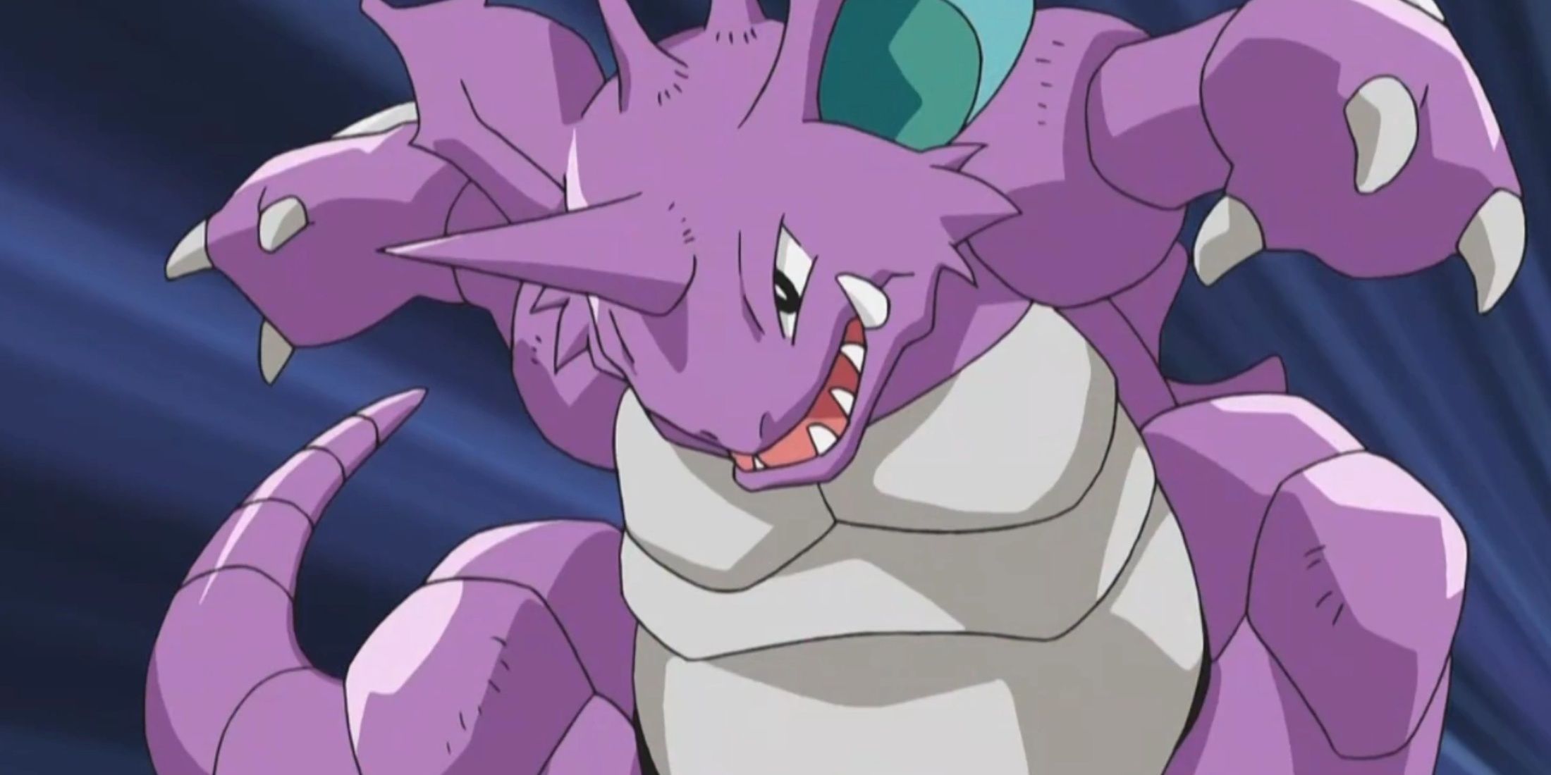 Nidoking attacks with its horn in Pokemon Stadium.