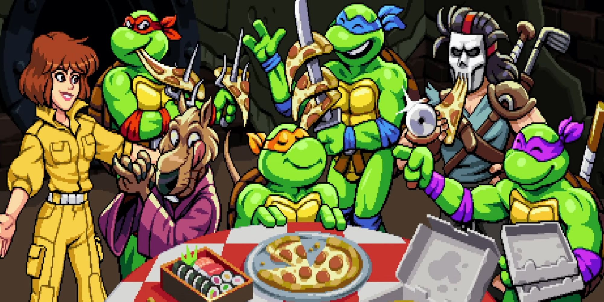 TMNT Shredder's Revenge, everyone enjoys pizza