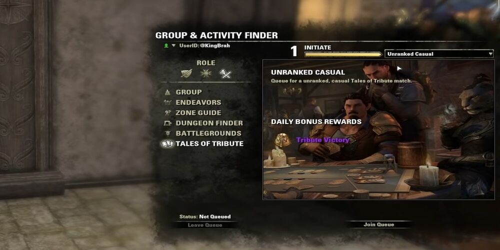 A screenshot of the multiplayer match finder for tales of tribute 