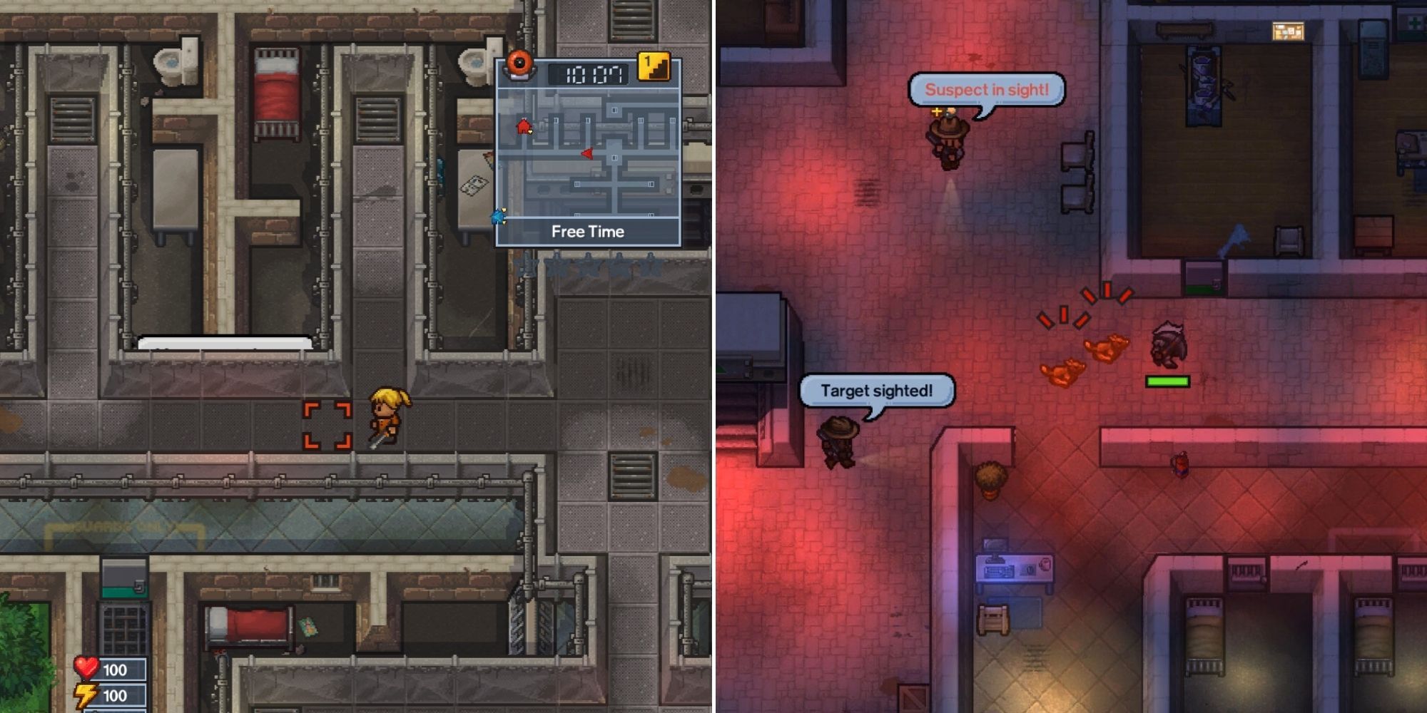 The Escapists 2 - Player holding a screwdriver during Free Time - Player chased by guards and dogs