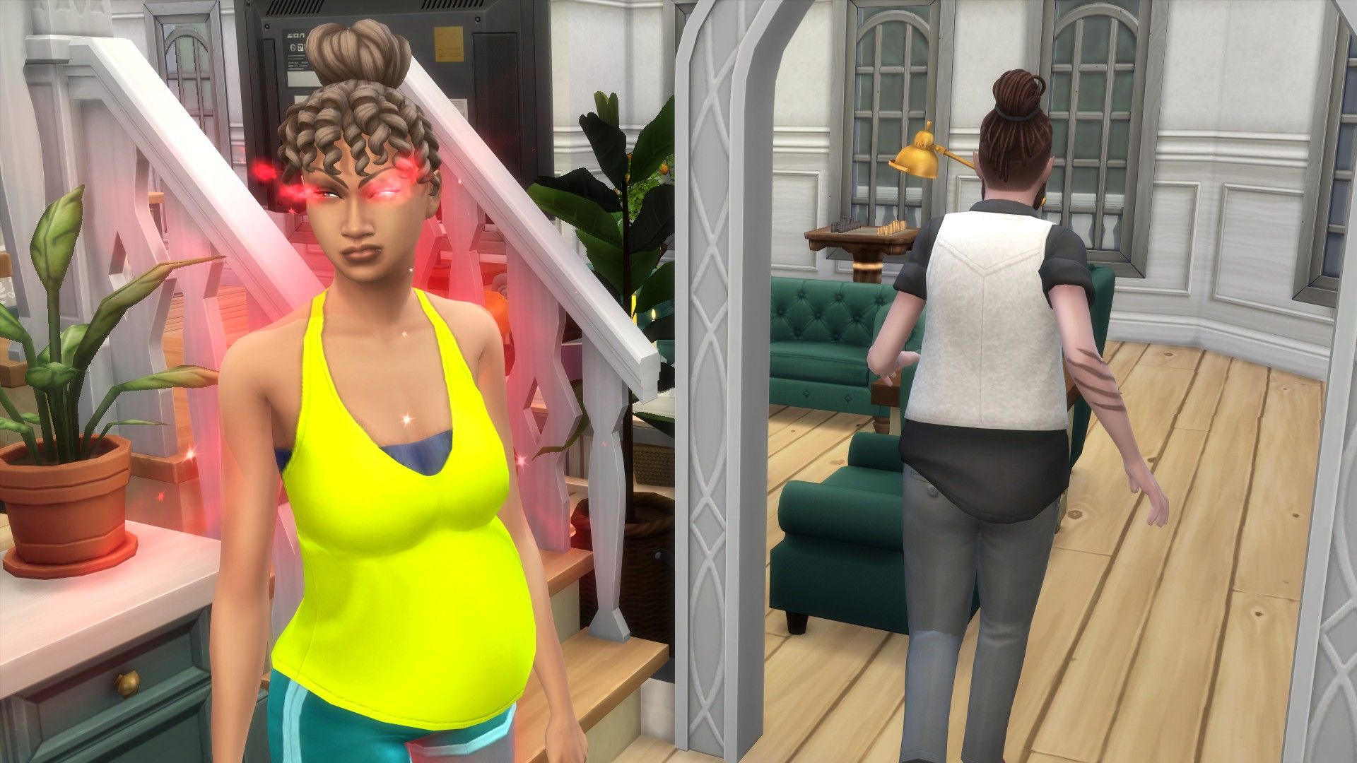 A werewolf Sim furious with a Vampire in The Sims 4