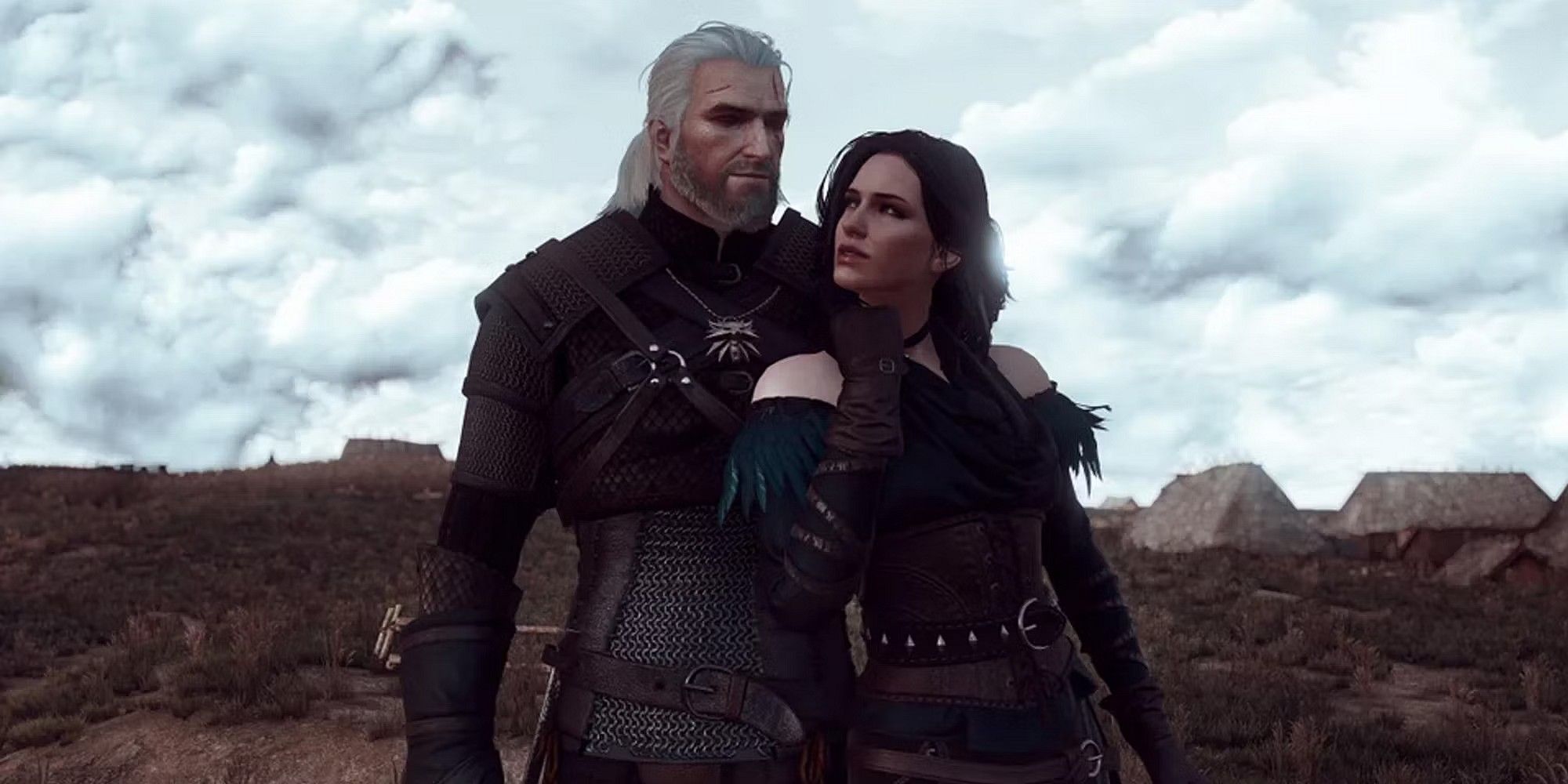 Yennefer and Geralt share a hug in the Witcher 3