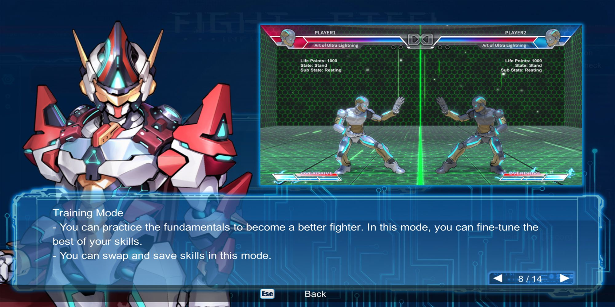 A Protector model guides players through the Training Mode in Fight Of Steel.