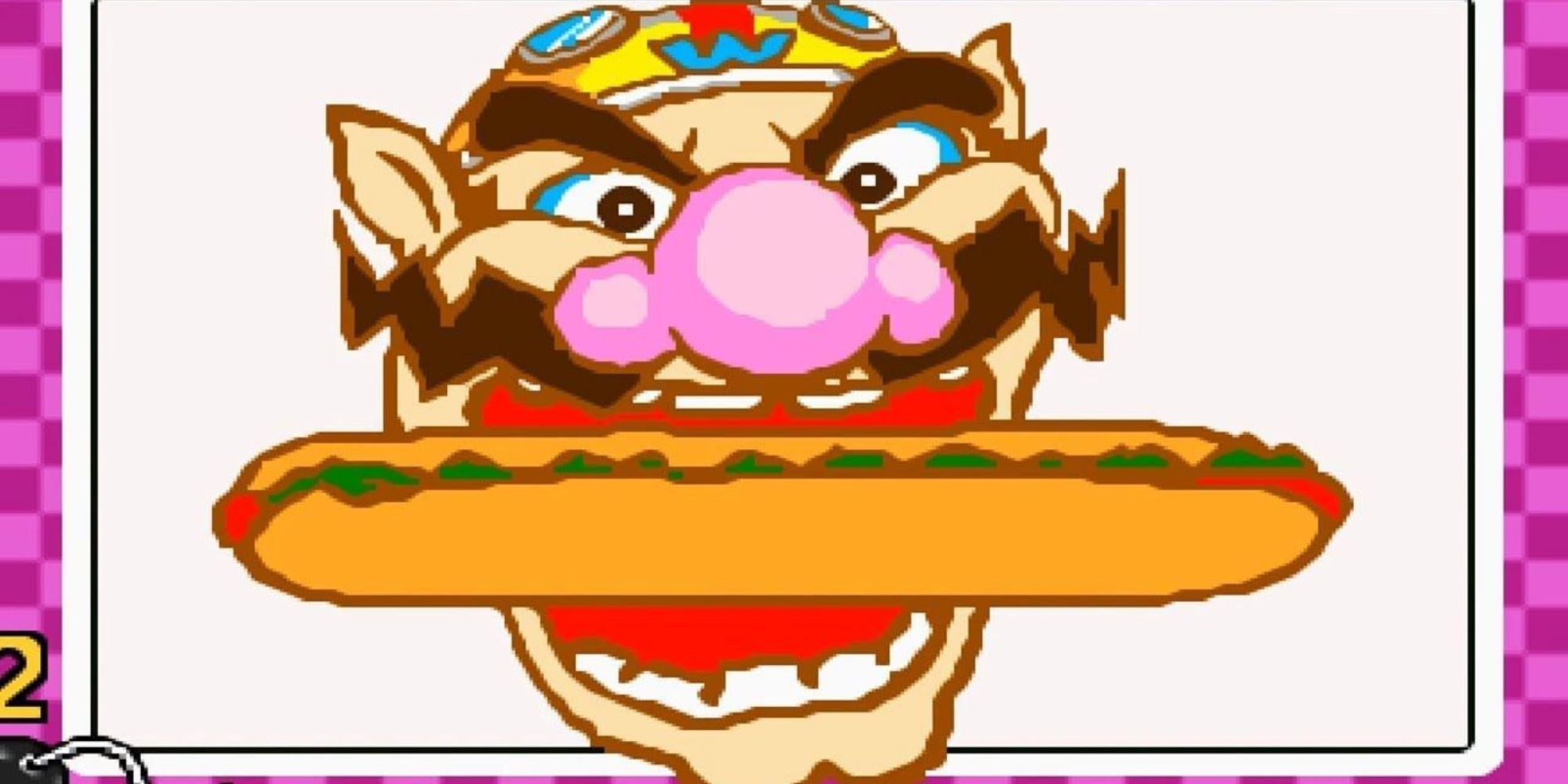 Wario eats a giant hot dog in a microgame