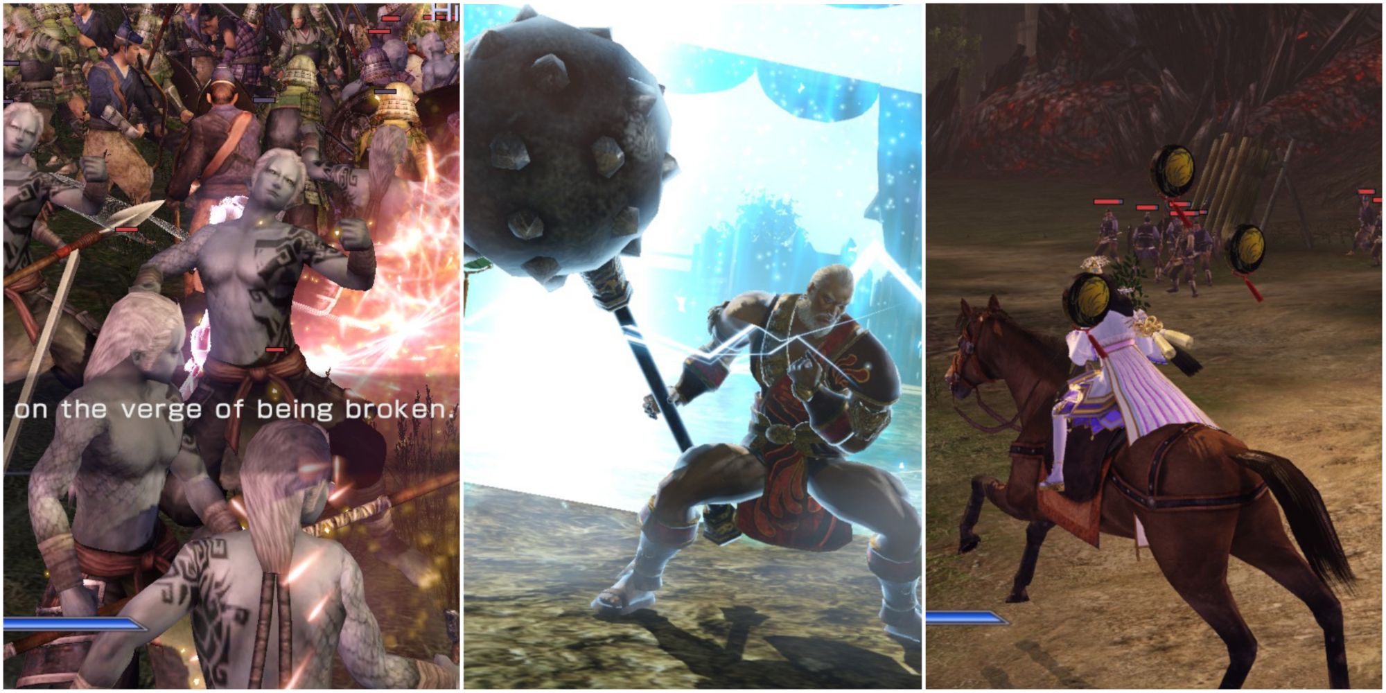 Warriors Orochi 3 Ultimate - a battlefield, a man surrounded by lightning, and a woman on a horse