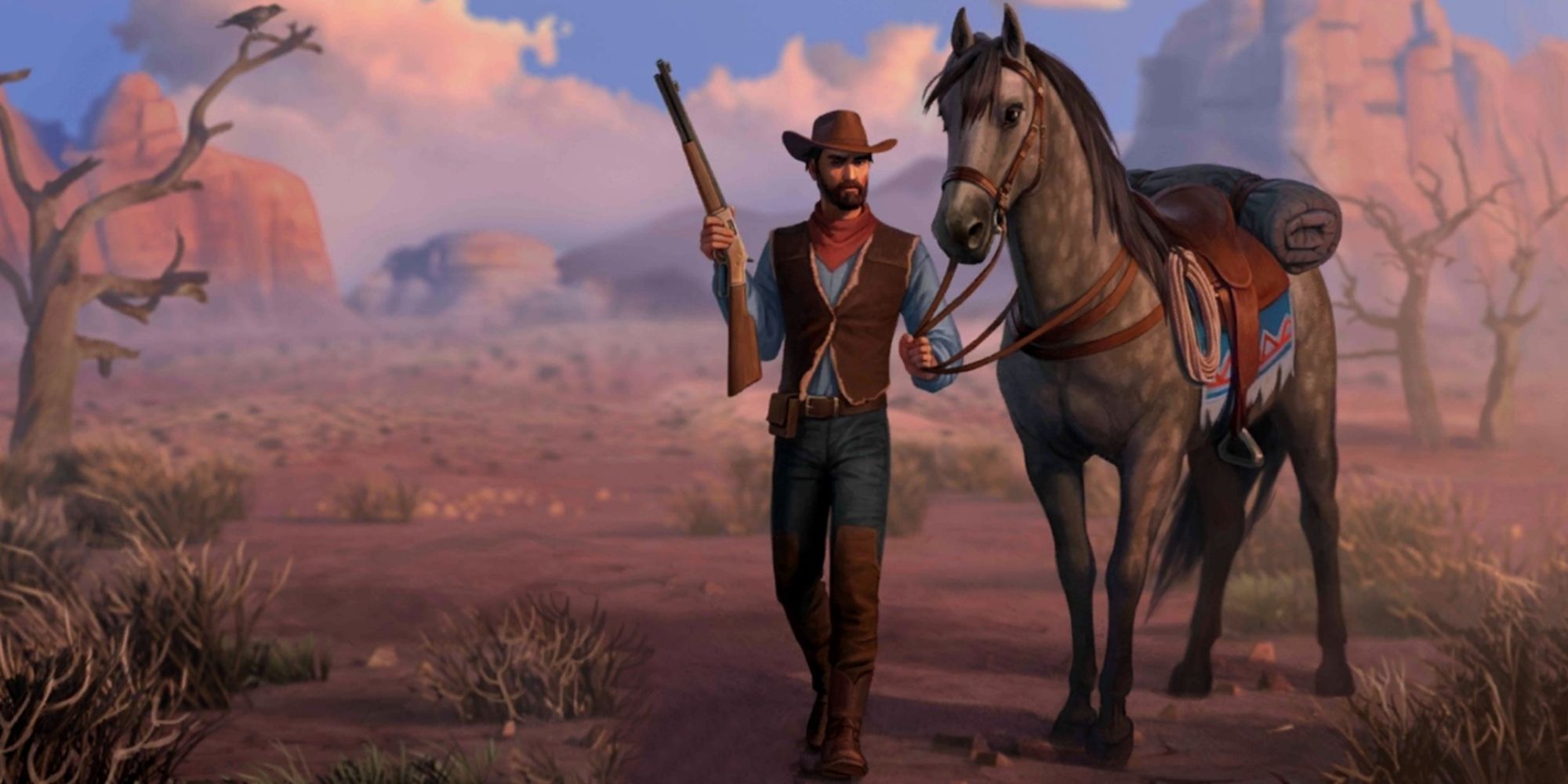 Cowboy holding a gun with his horse (from Westland Survival)