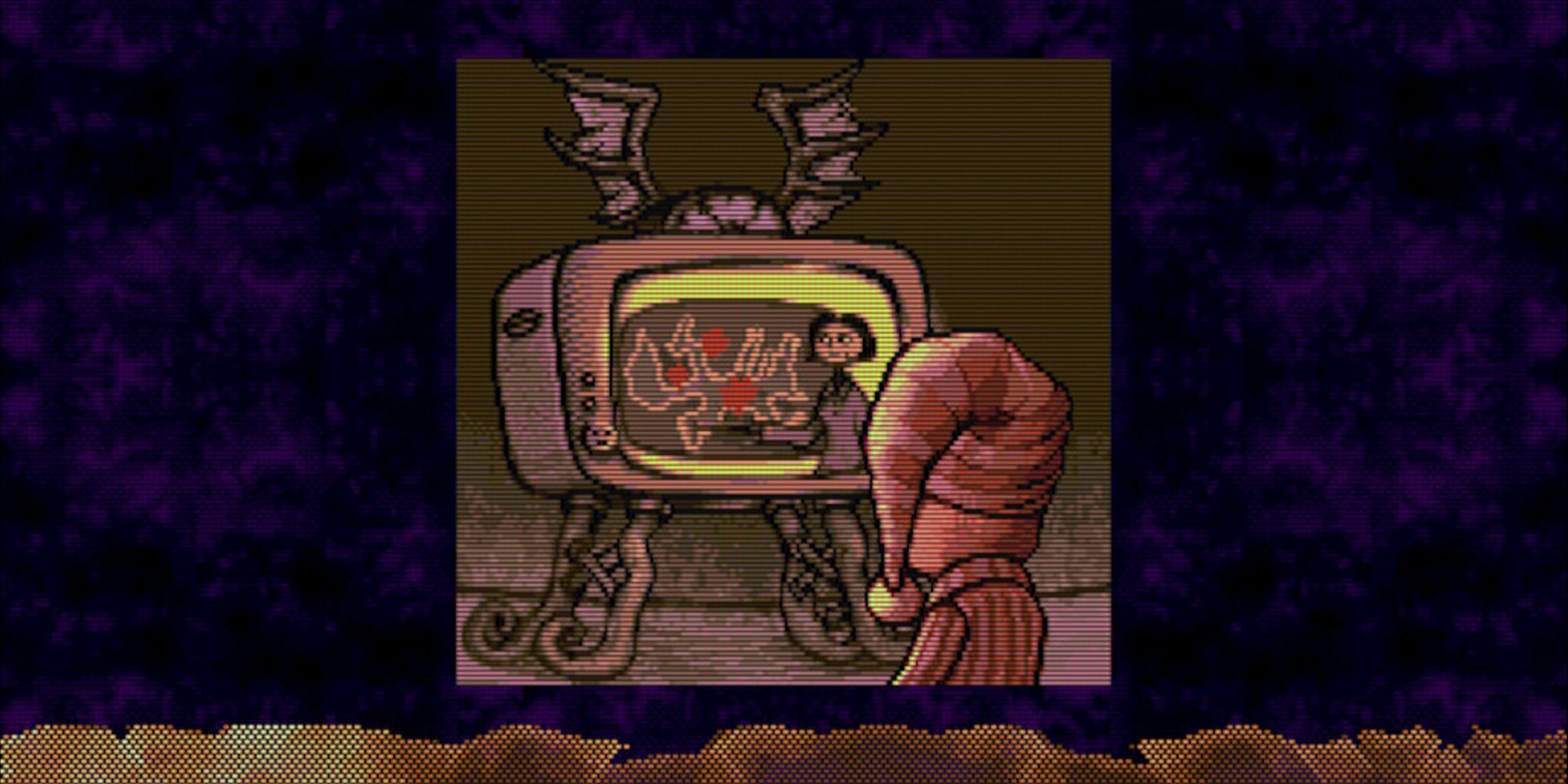 A wolf child watches the devastating news of a red-bonneted serial killer in BB Hood's ending from Vampire Savior.