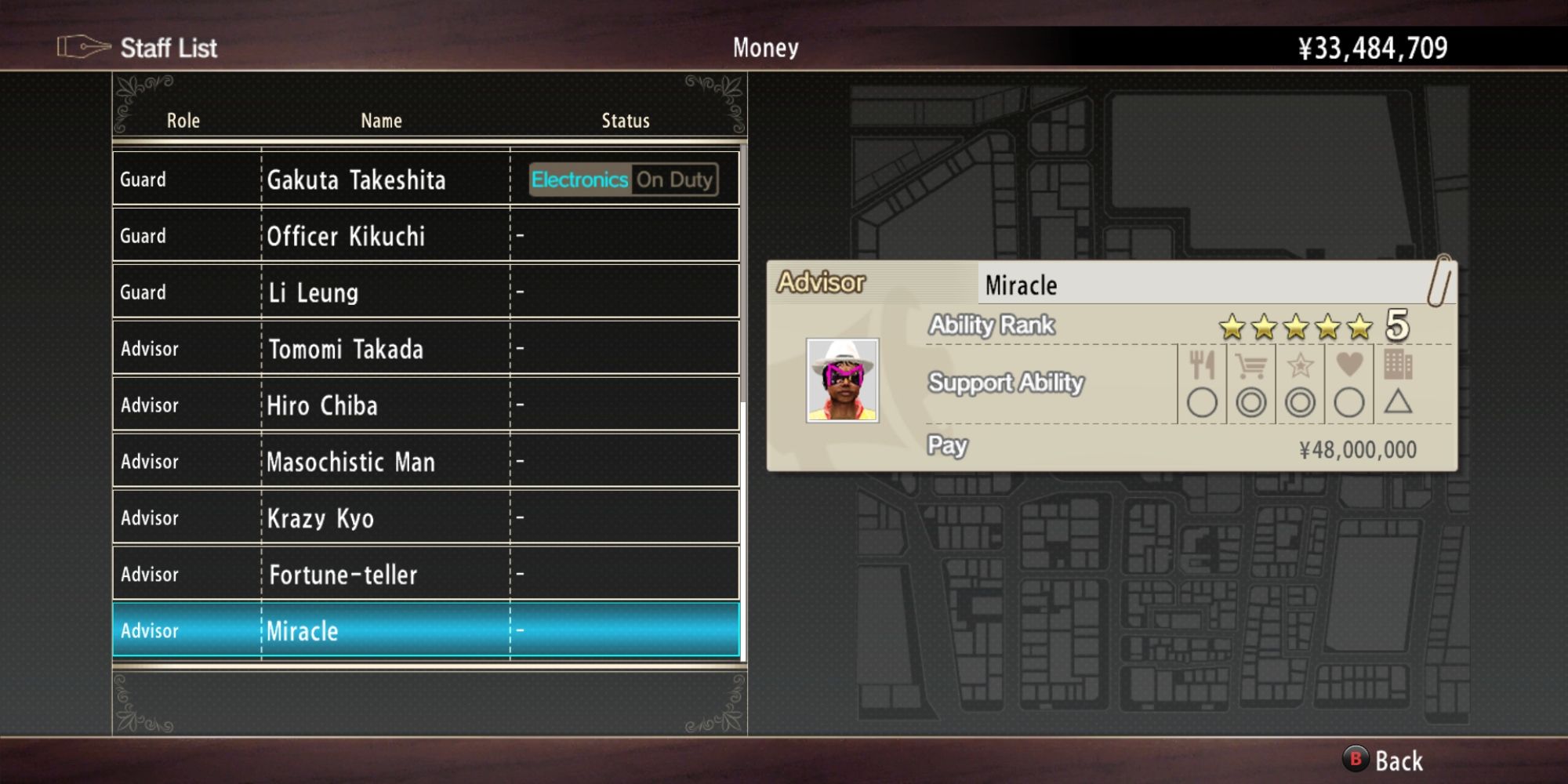 Yakuza 0 Screenshot Of Real Estate Royale Staff List