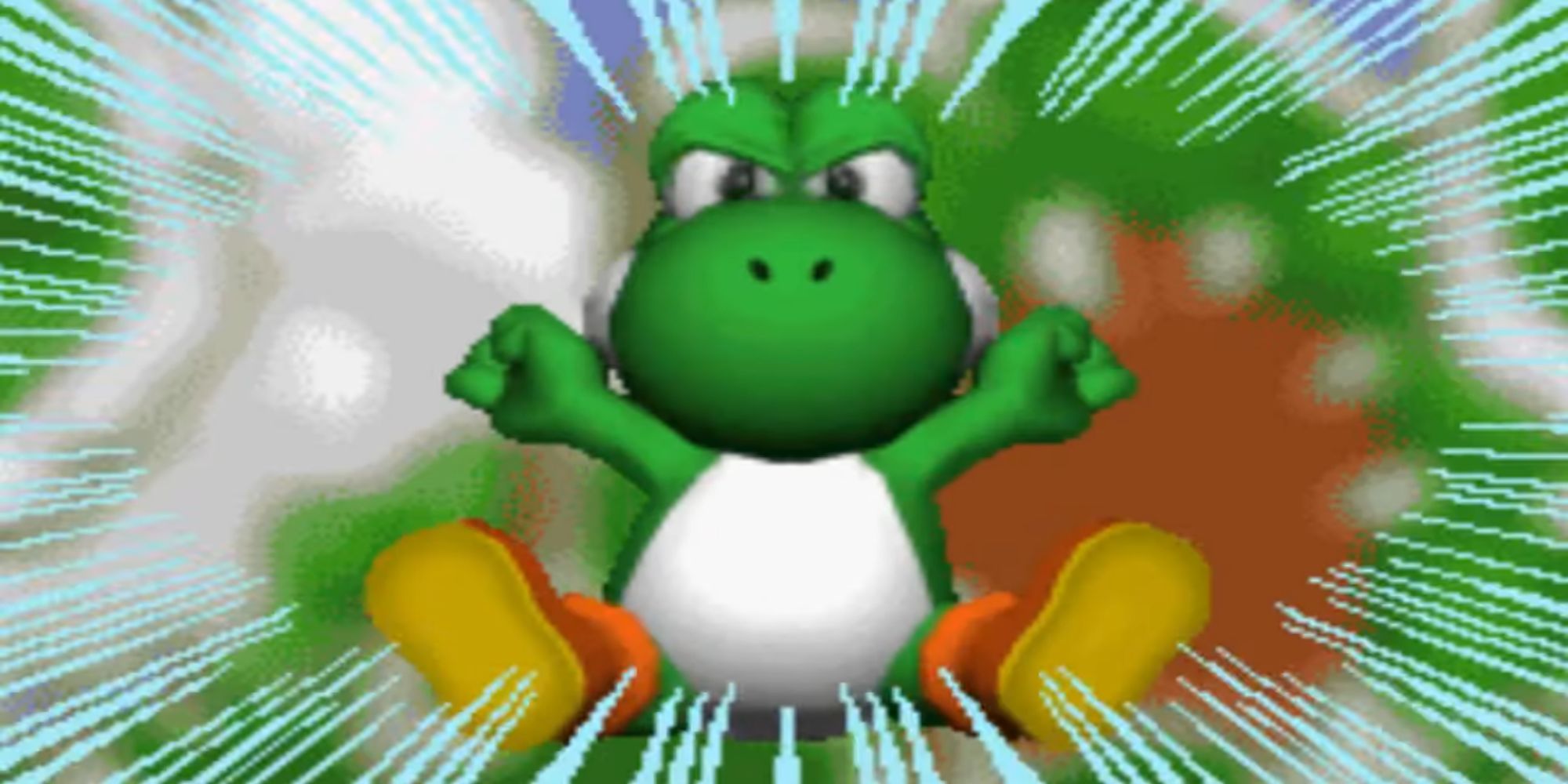 Yoshi jumps high into the air