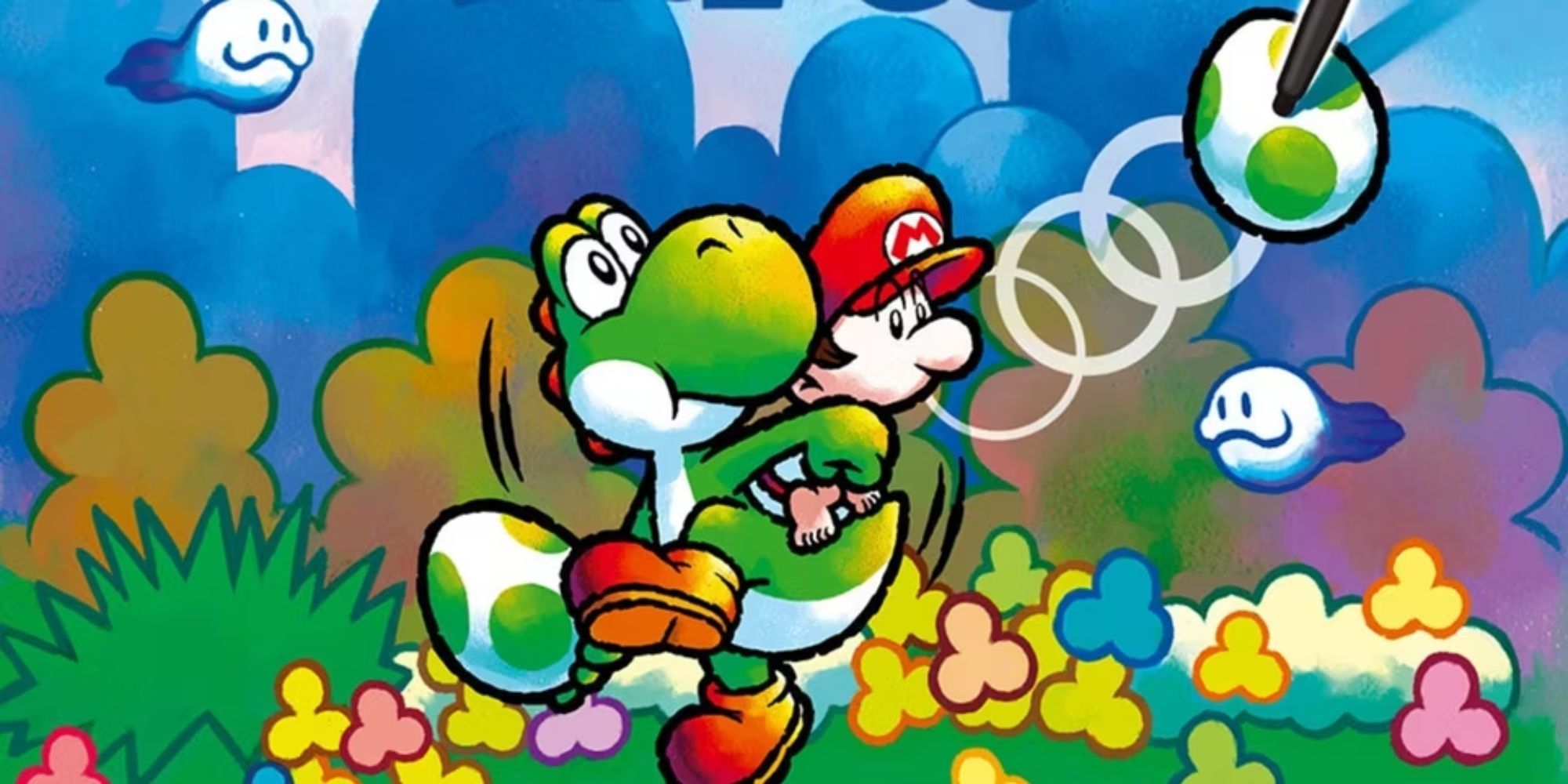 Yoshi prepares to throw an egg while Baby Mario is on his back
