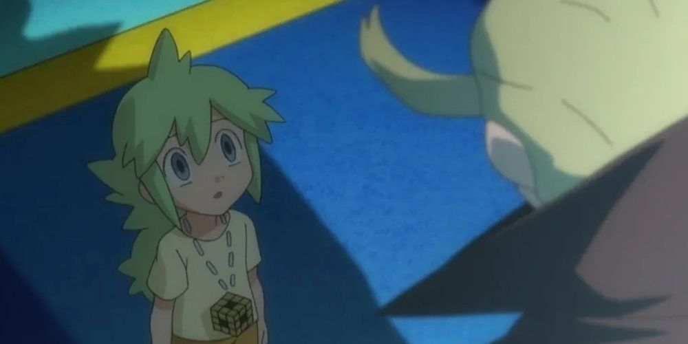 Young N in the Pokemon anime, looking up at Ghetsis. 