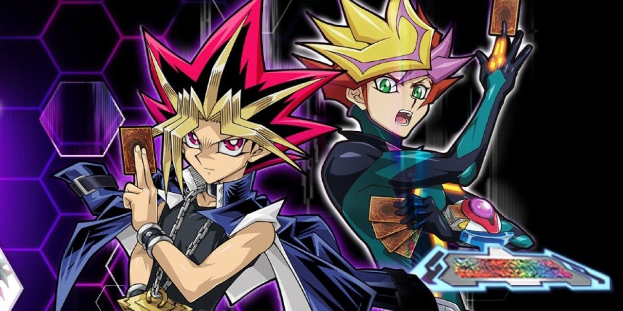 Etim or Yami Yogi and Yosaka Fuji stand behind and the cards are holding.